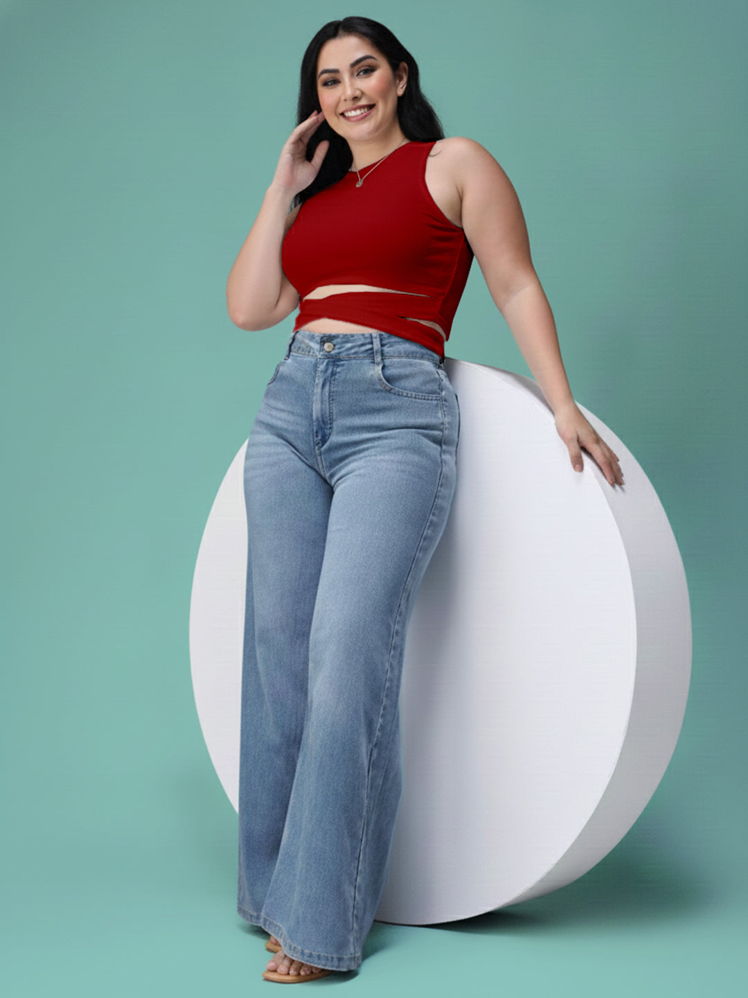 CHASEshape™ Light Blue Wide-Leg High Rise Stretchable Denim Jeans for Women