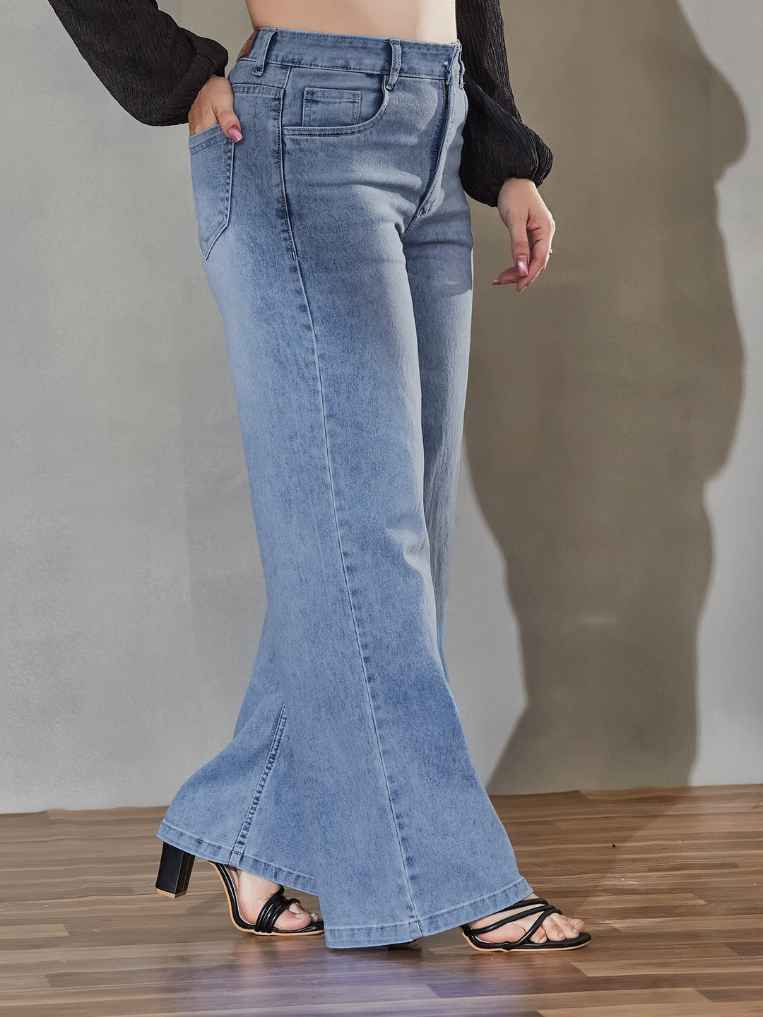 CHASEshape™ Light Blue Wide-Leg High Rise Stretchable Denim Jeans for Women