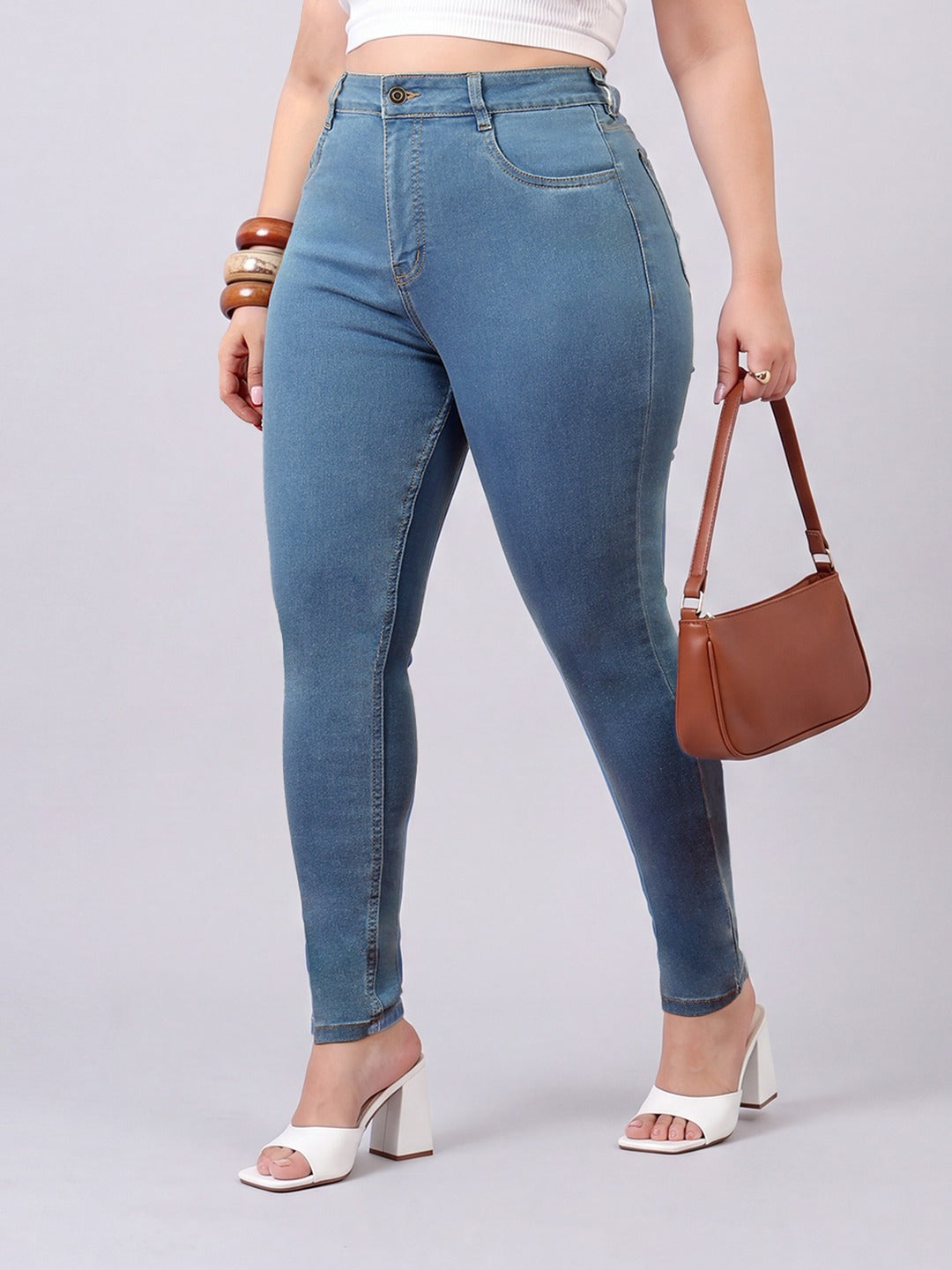 Blue Skinny High-Rise Cropped Denim Jeans for Women