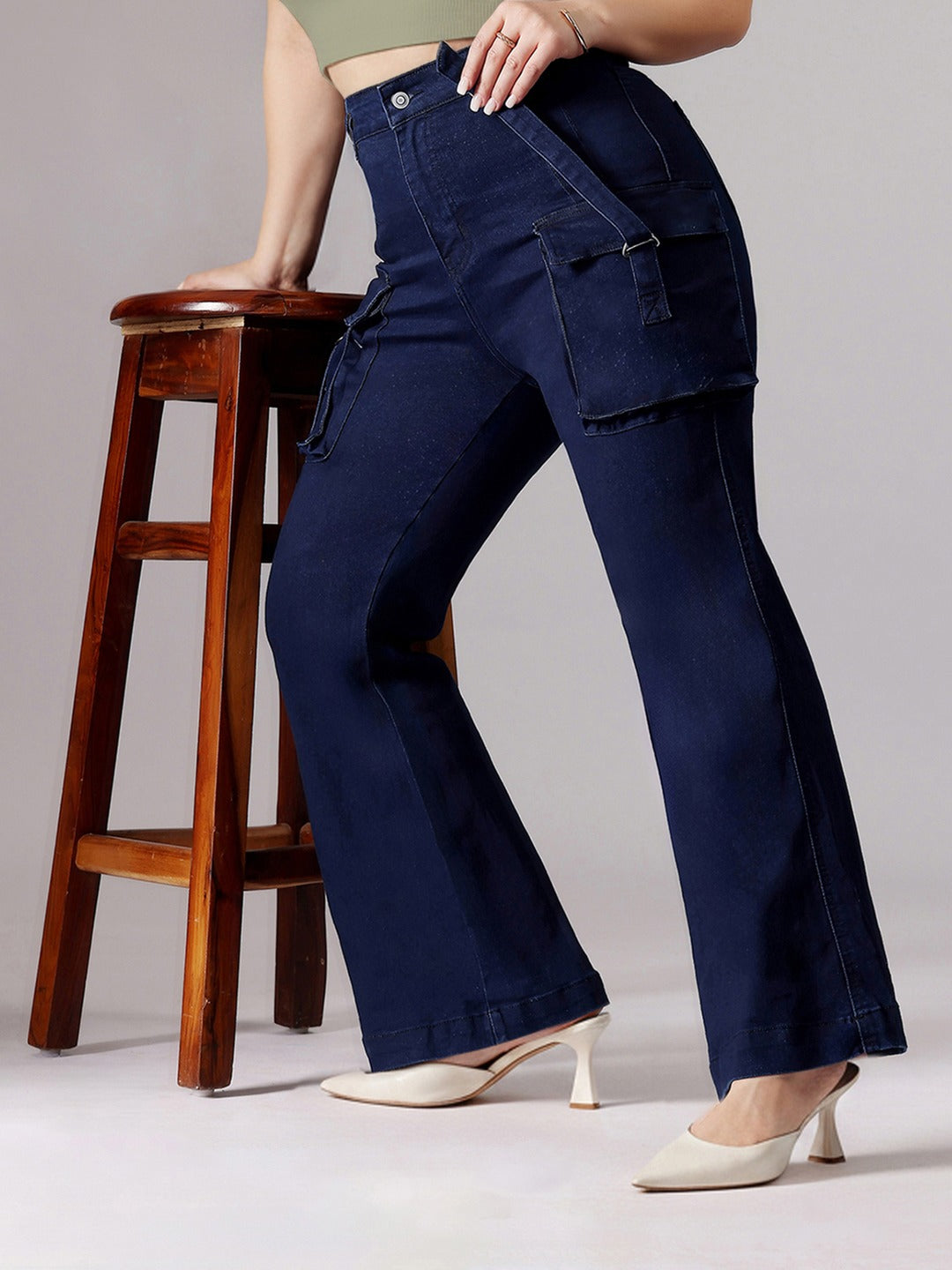 Navy Blue Bootcut High rise Regular Stretchable Denim Jeans for Women
