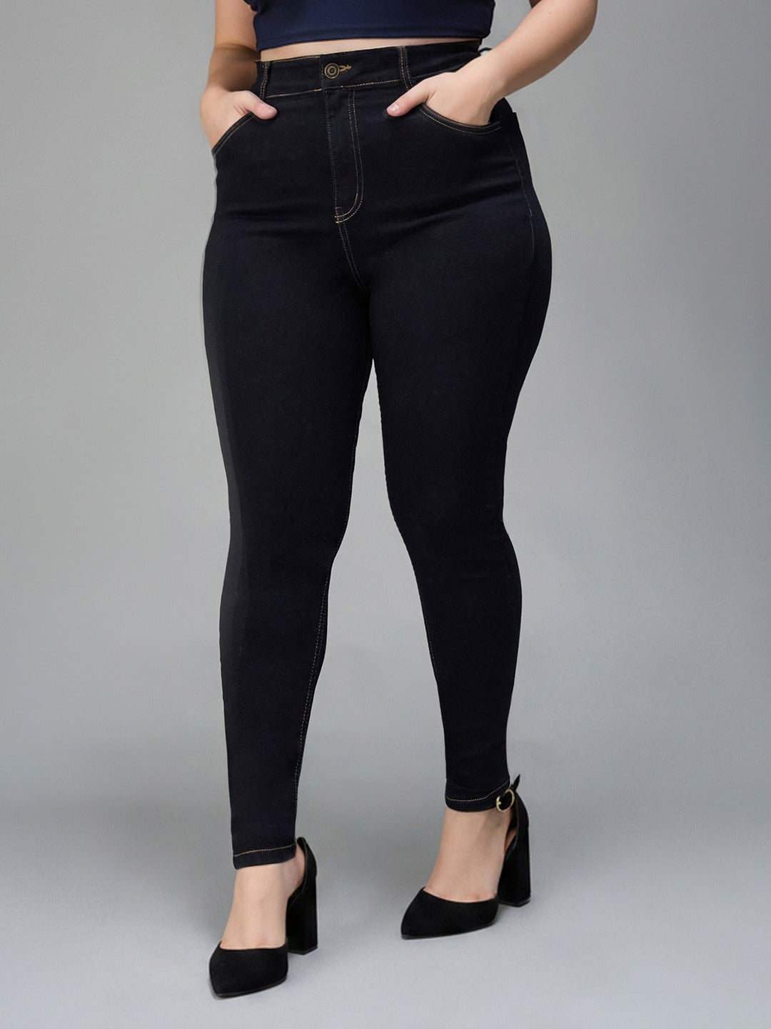 Black Skinny High Rise Regular Stretchable Denim Jeans for Women
