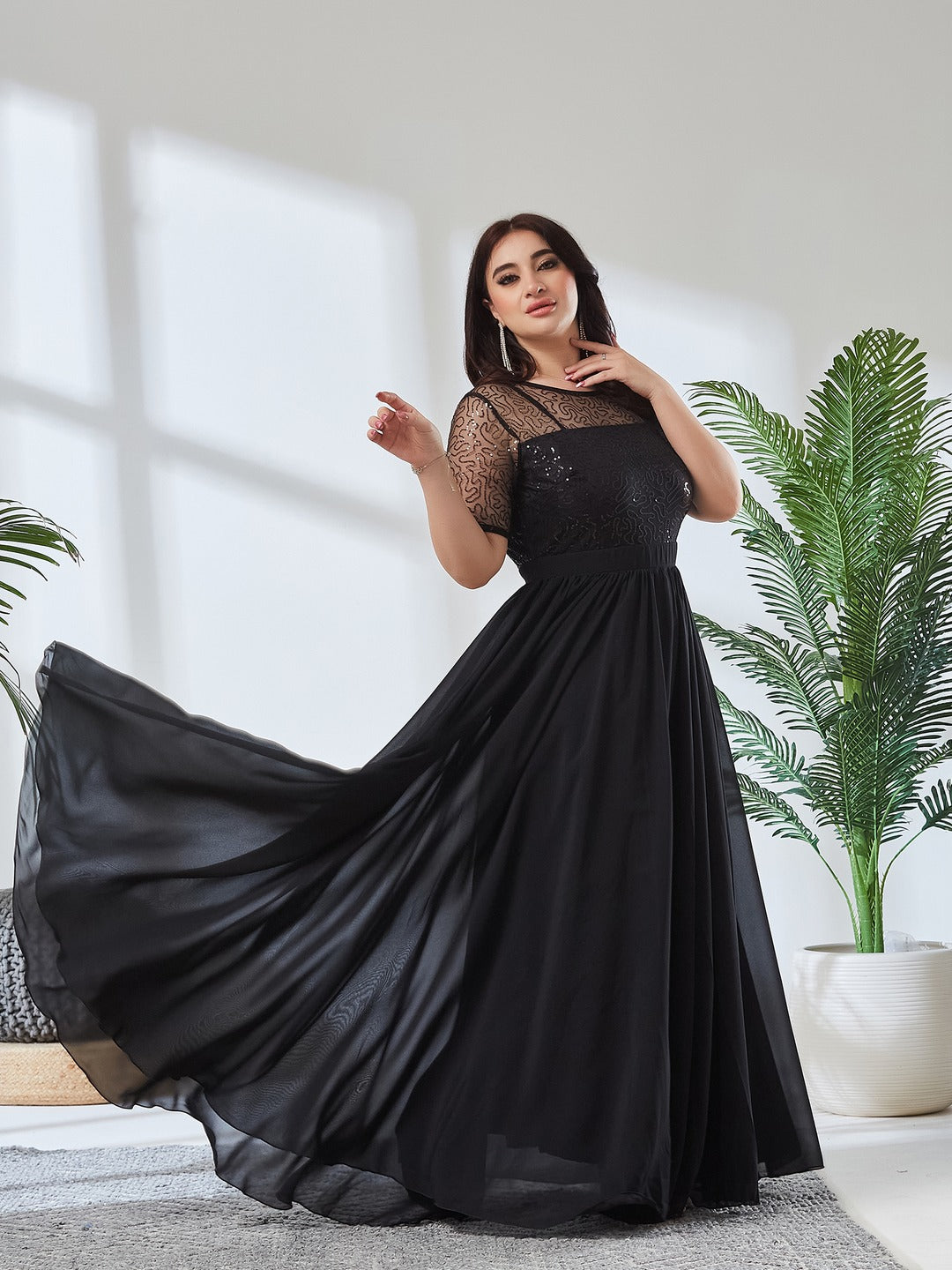 Mauve Relaxed Fit Maxi Georgette & Sequins Dress for Women