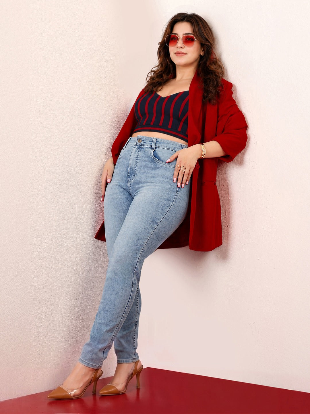 Light Blue Slim Fit High Rise Light Wash Denim Stretchable Jeans for Women