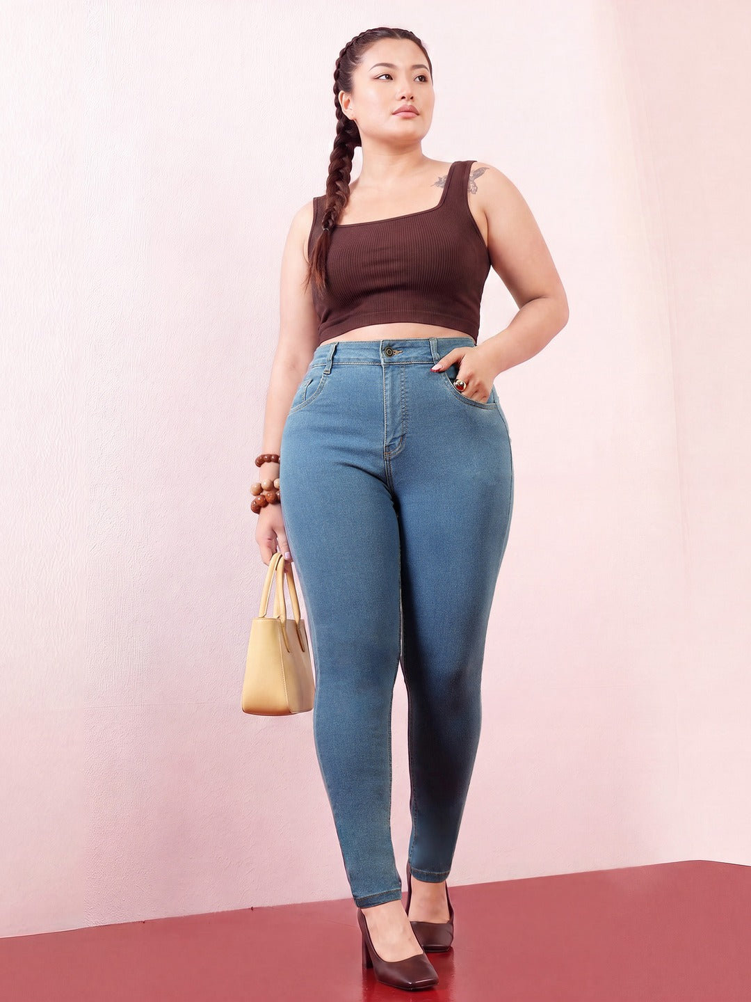 Blue Skinny High-Rise Cropped Denim Jeans for Women