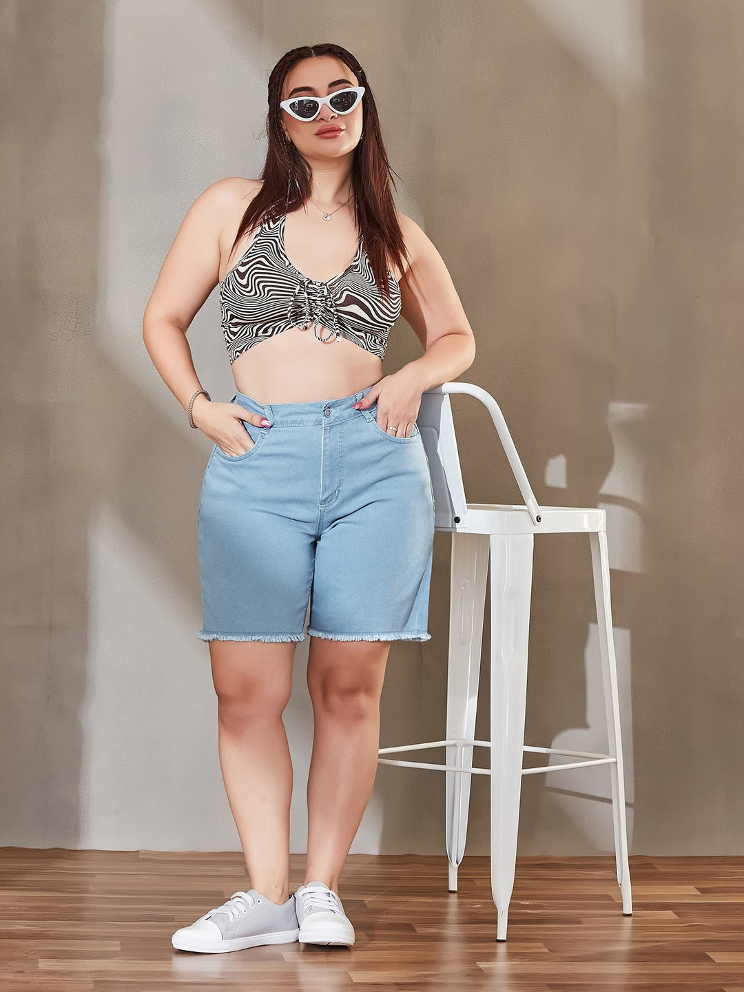 Light Blue Wide-Leg High-Rise Stretchable Denim Jeans for Women