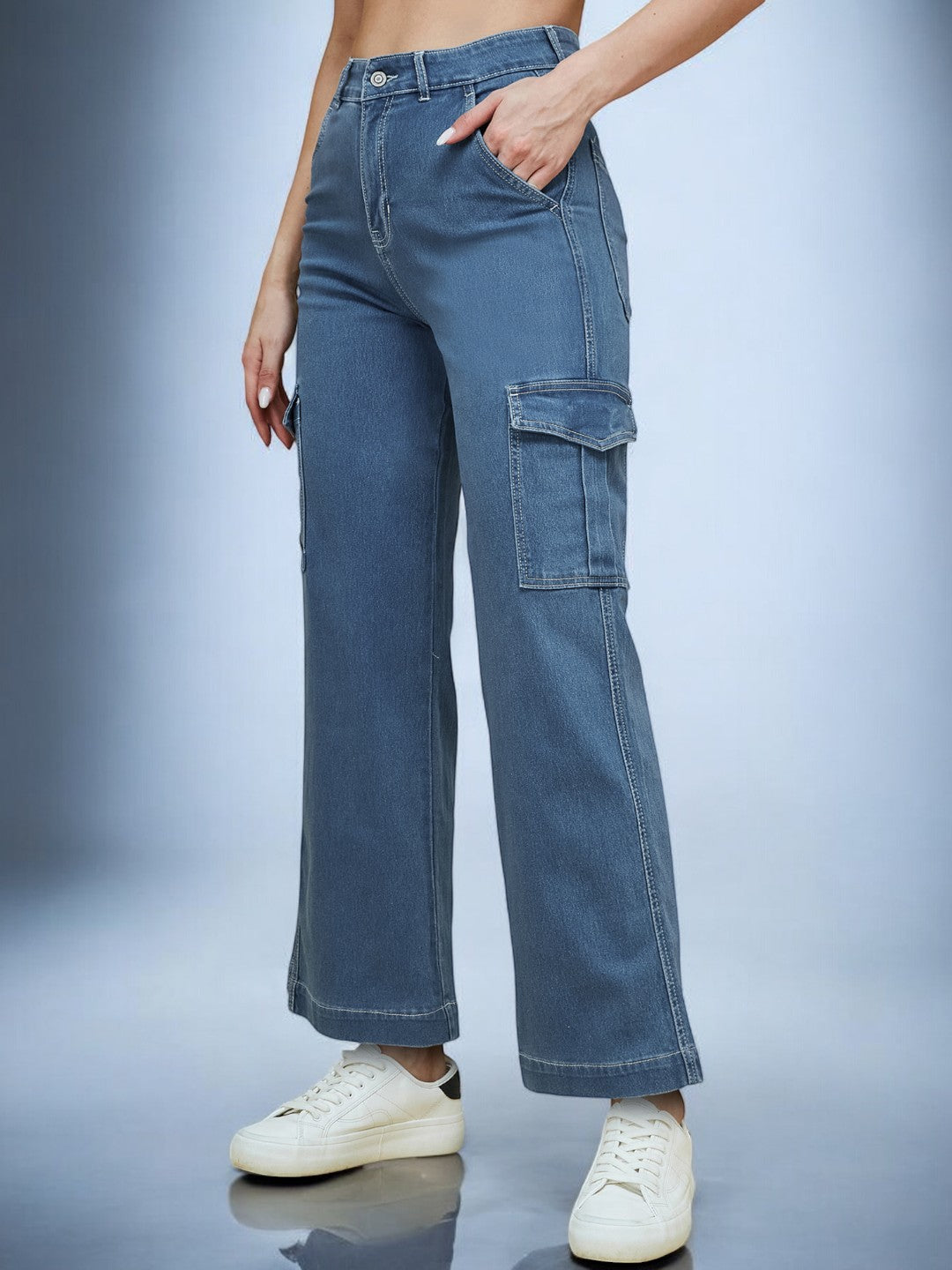 Blue Wide leg High-Rise Stretchable Denim Jeans for Women