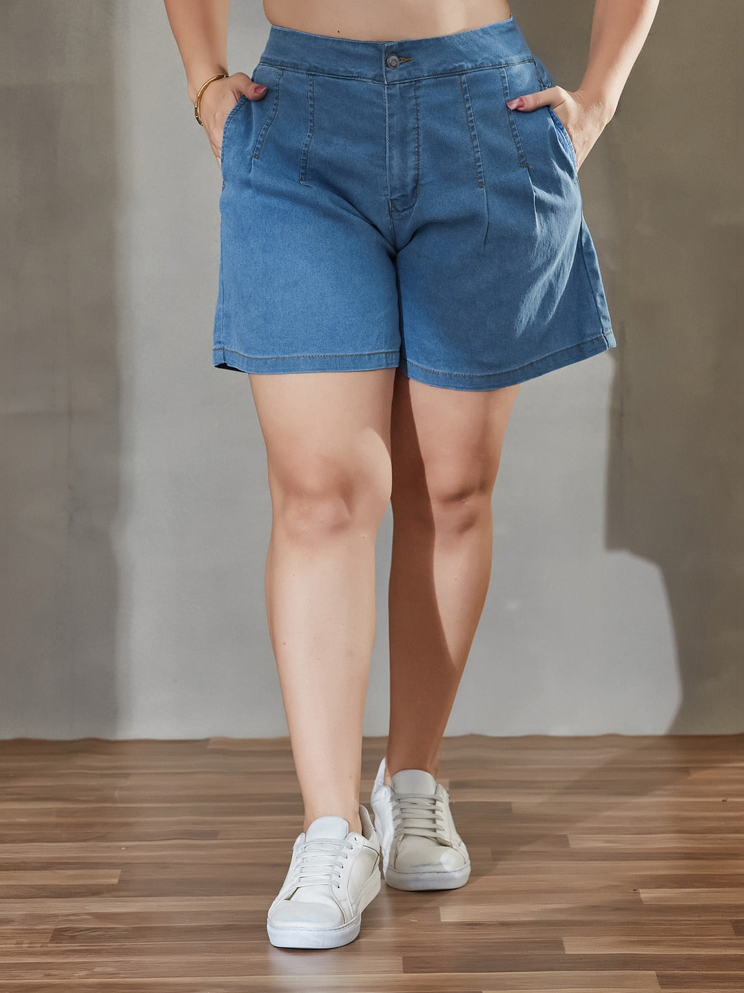 Black Regular High Rise Above Knee Stretchable Denim Shorts for Women