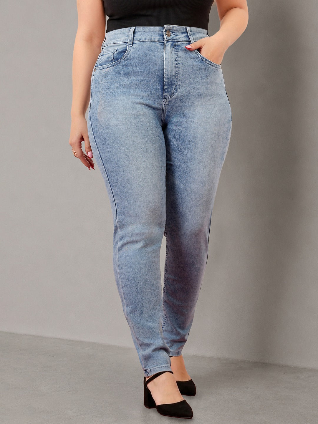 Light Blue Slim Fit High Rise Light Wash Denim Stretchable Jeans for Women