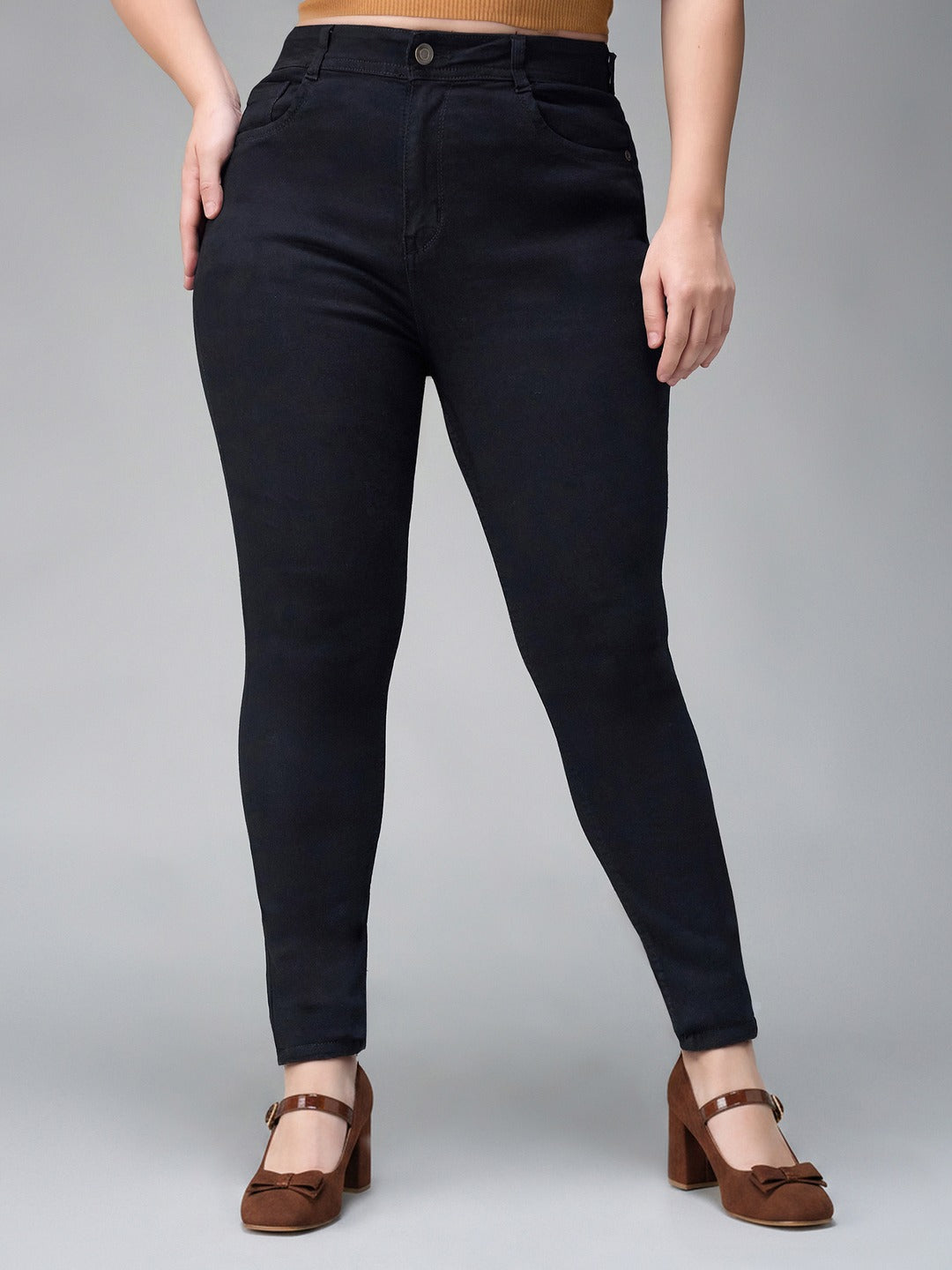 Black Slim Fit High Rise Acid Wash Stretchable Denim Jeans for Women