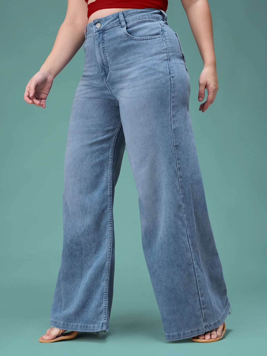 CHASEshape™ Light Blue Wide-Leg High Rise Stretchable Denim Jeans for Women