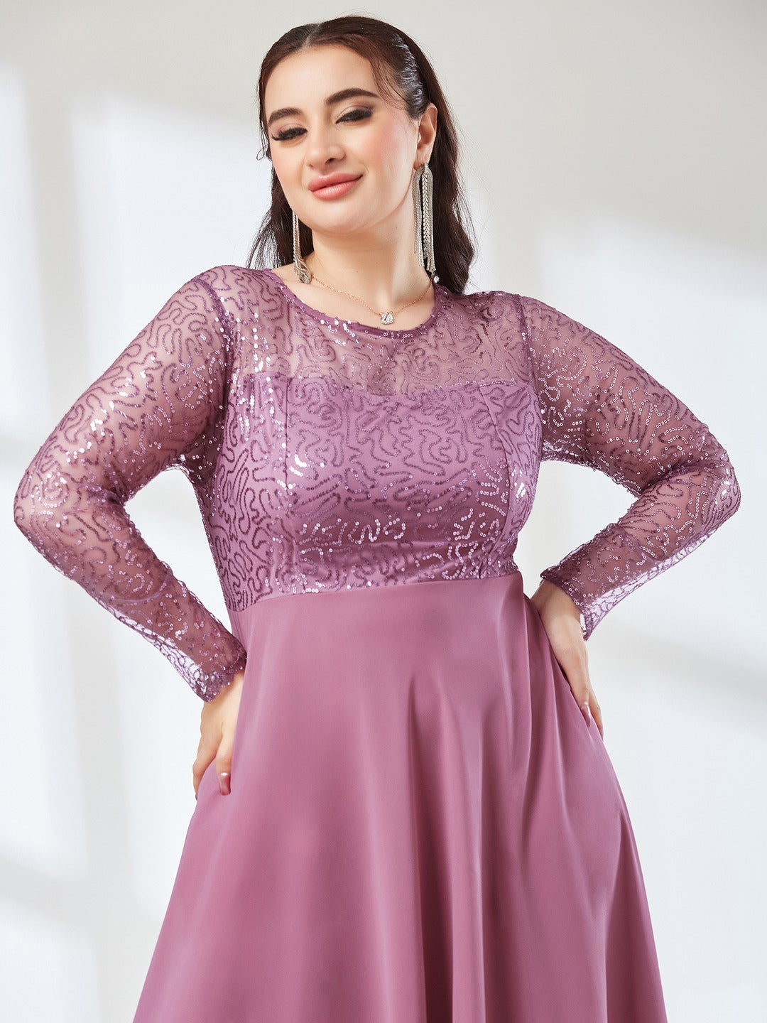 Dusty Lavender Solid Embellished Maxi Dress for Women