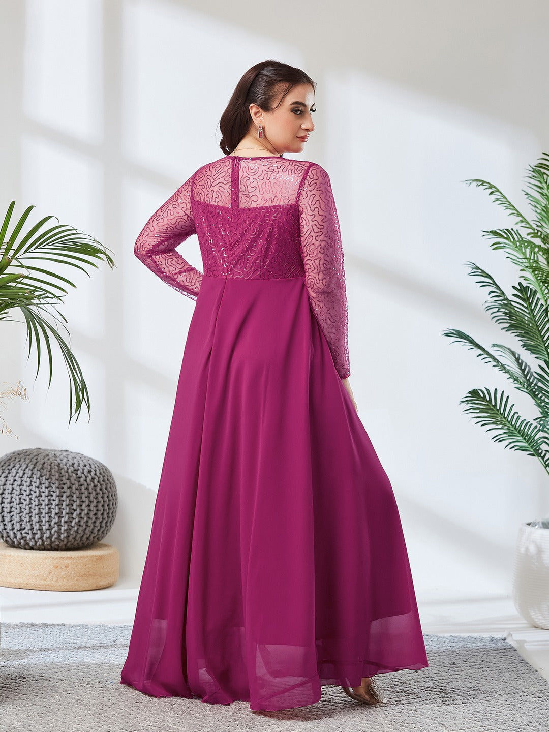 Ruby Pink Solid Embellished Maxi Dress for Women