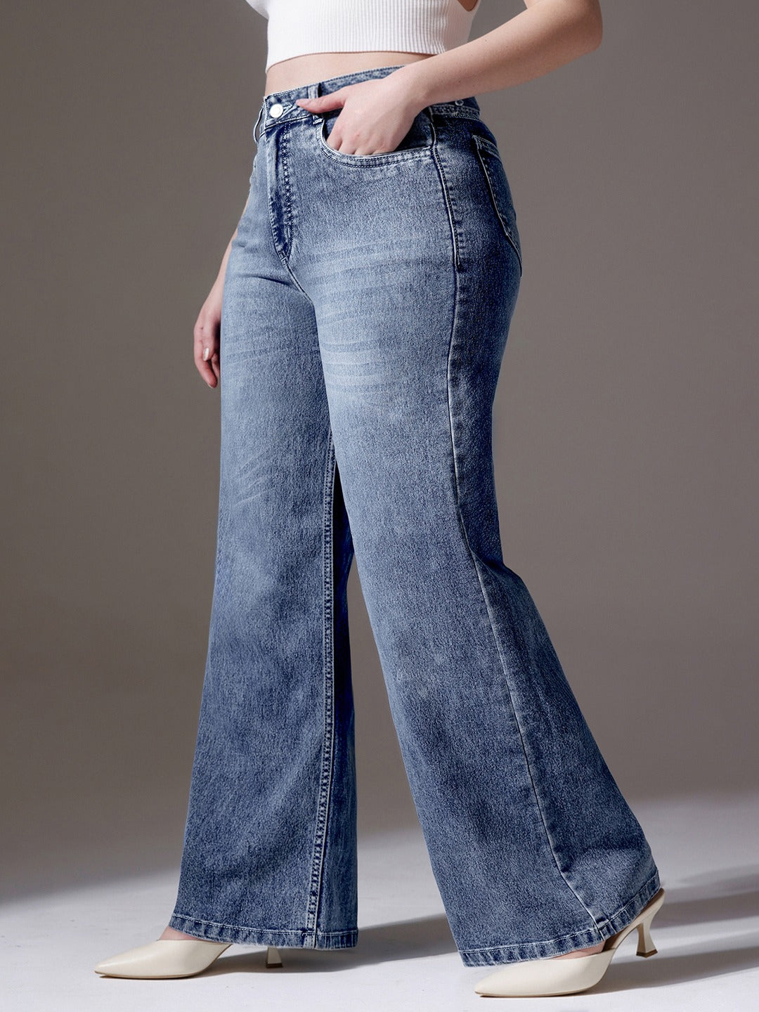 CHASEshape™ Light Blue High Rise Stretchable Denim Wide Leg Jeans for Women