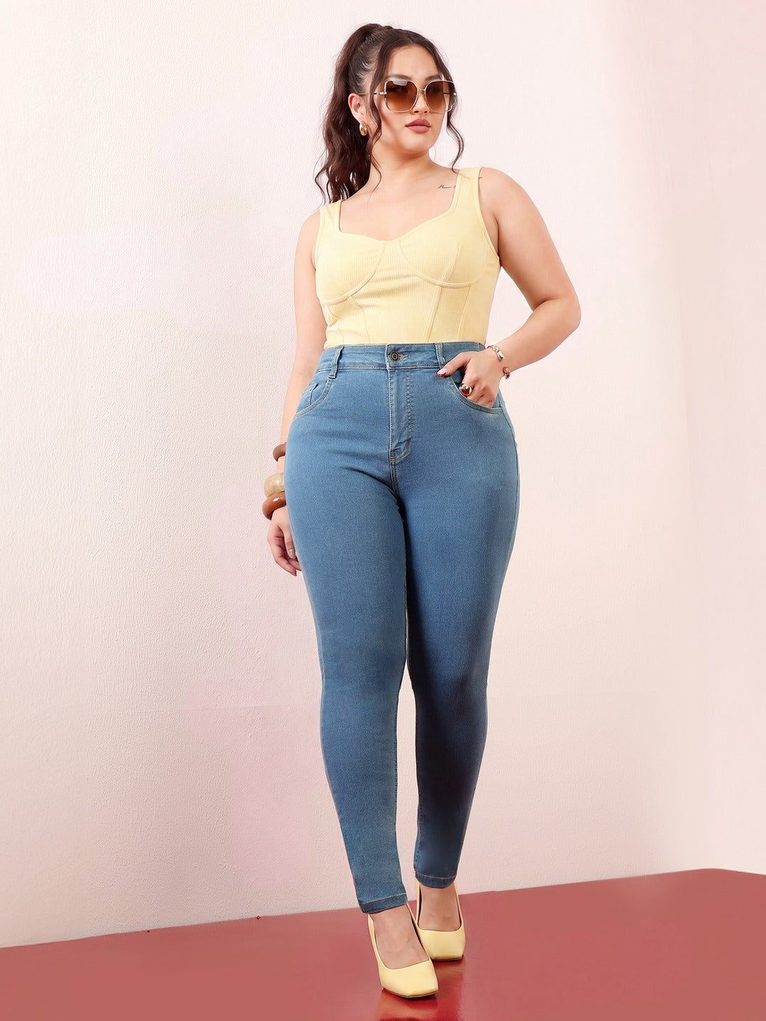 Blue Skinny High-Rise Cropped Denim Jeans for Women