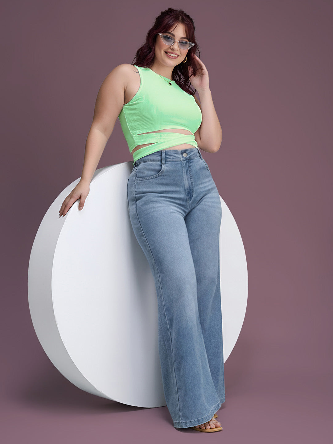 CHASEshape™ Light Blue Wide-Leg High Rise Stretchable Denim Jeans for Women