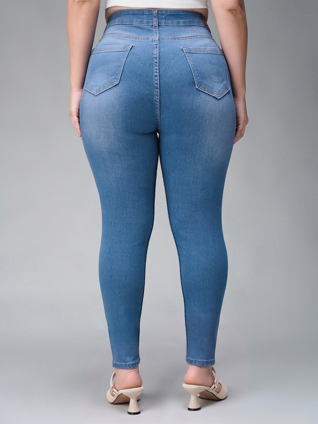 Blue Skinny High Rise Mild Distress Regular Stretchable Denim Jeans for Women