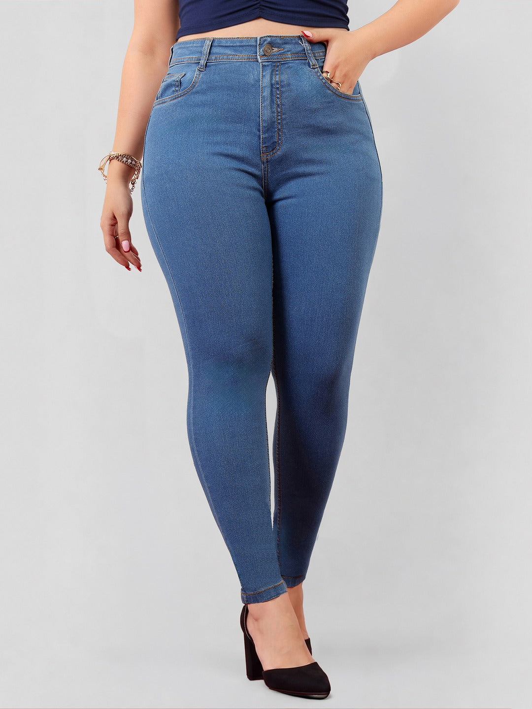 Blue Skinny High Rise Distressed Denim Jeans for Women