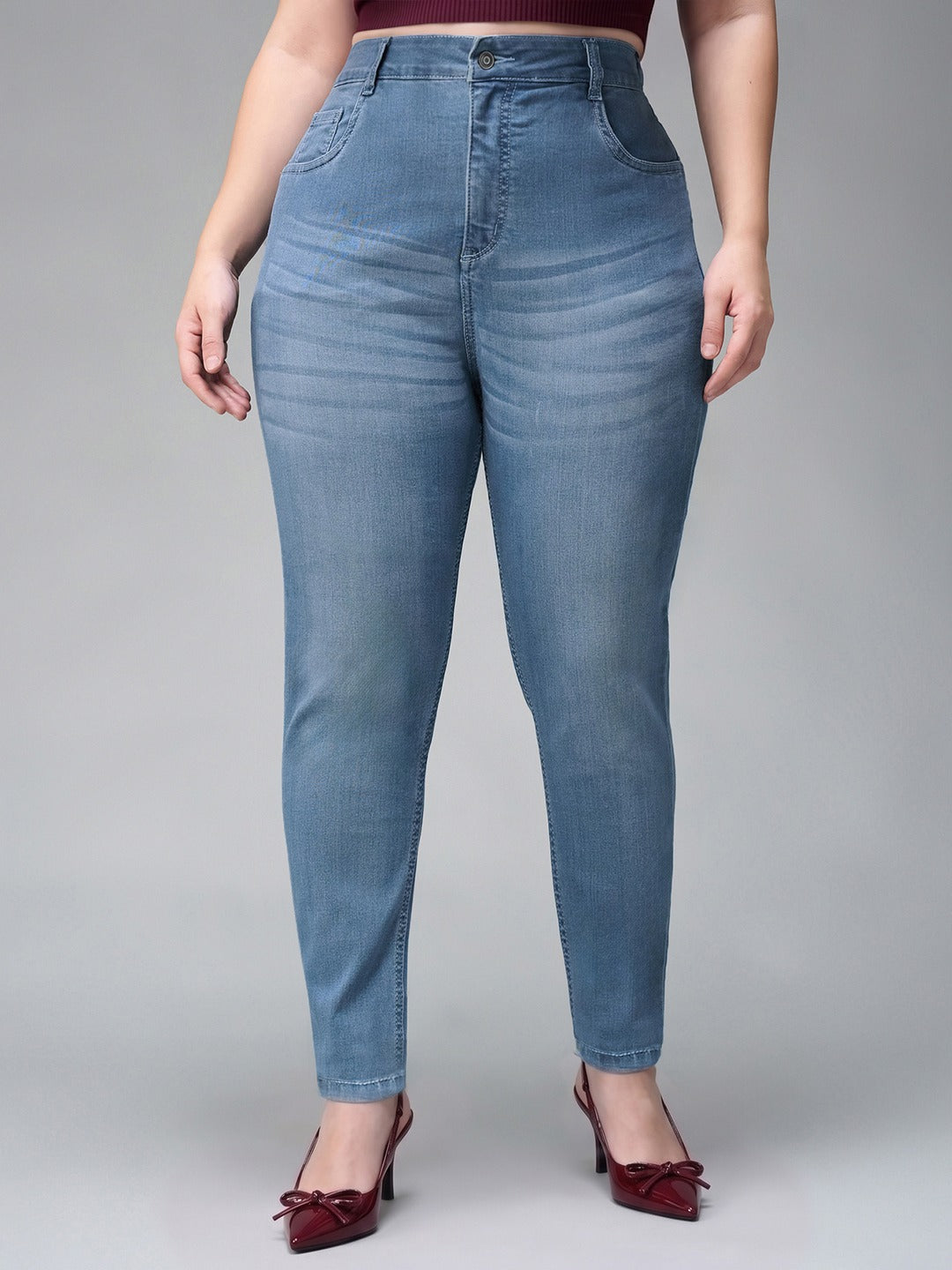 Light Blue Super Skinny High Rise Stretchable Denim Jeans for Women