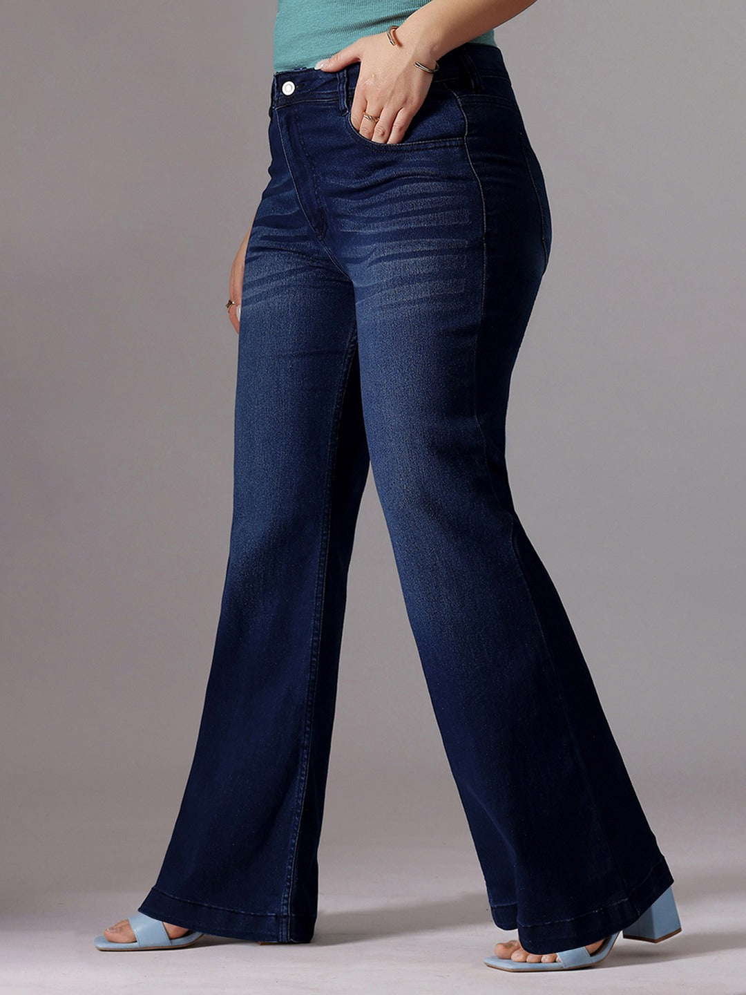 Navy Blue High-Rise Stretchable Bootcut Denim Jeans for Women