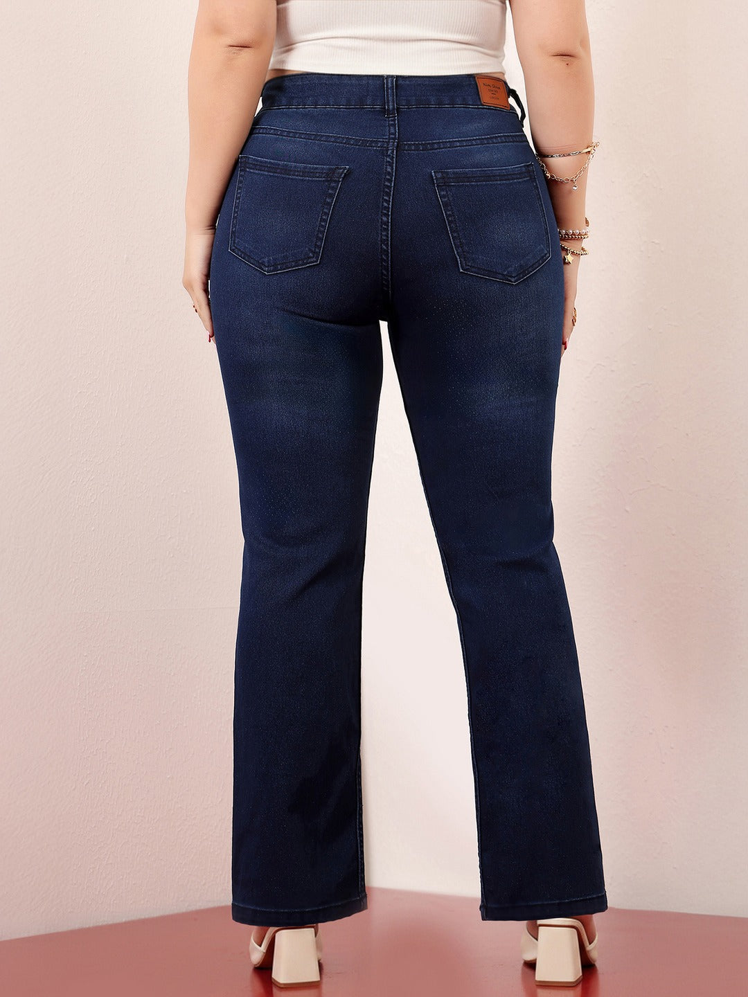 Navy Blue High-Rise Stretchable Bootcut Denim Jeans for Women