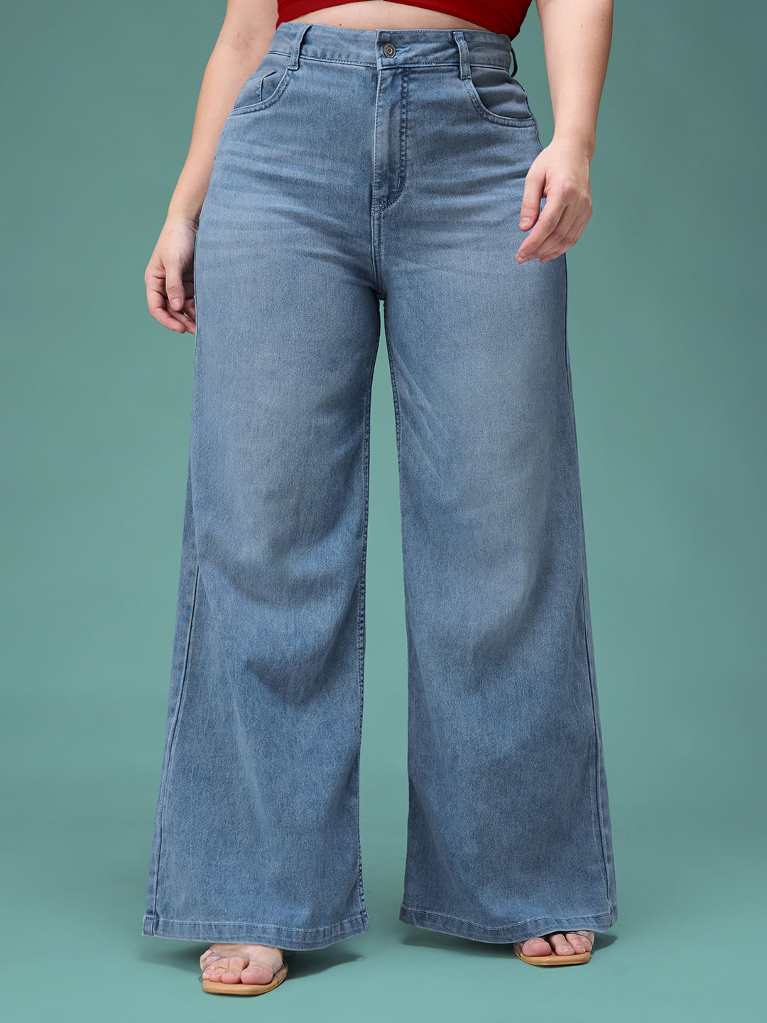 CHASEshape™ Light Blue Wide-Leg High Rise Stretchable Denim Jeans for Women