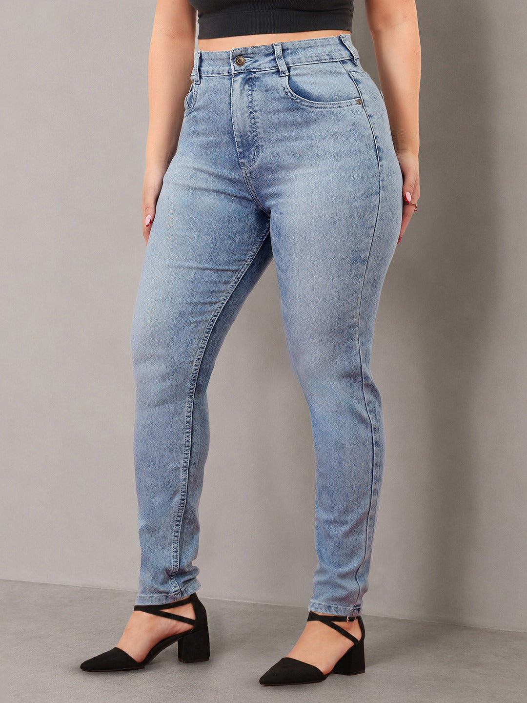 Light Blue Slim Fit High Rise Light Wash Denim Stretchable Jeans for Women