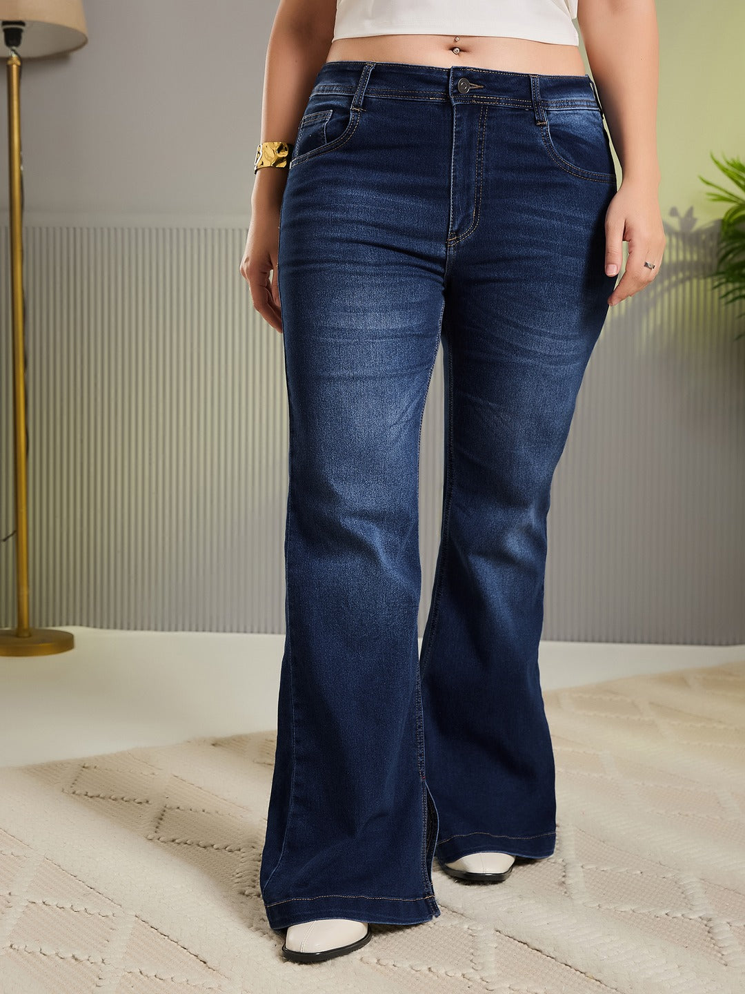 CHASEshape™ Light Blue High Rise Stretchable Denim Wide Leg Jeans for Women