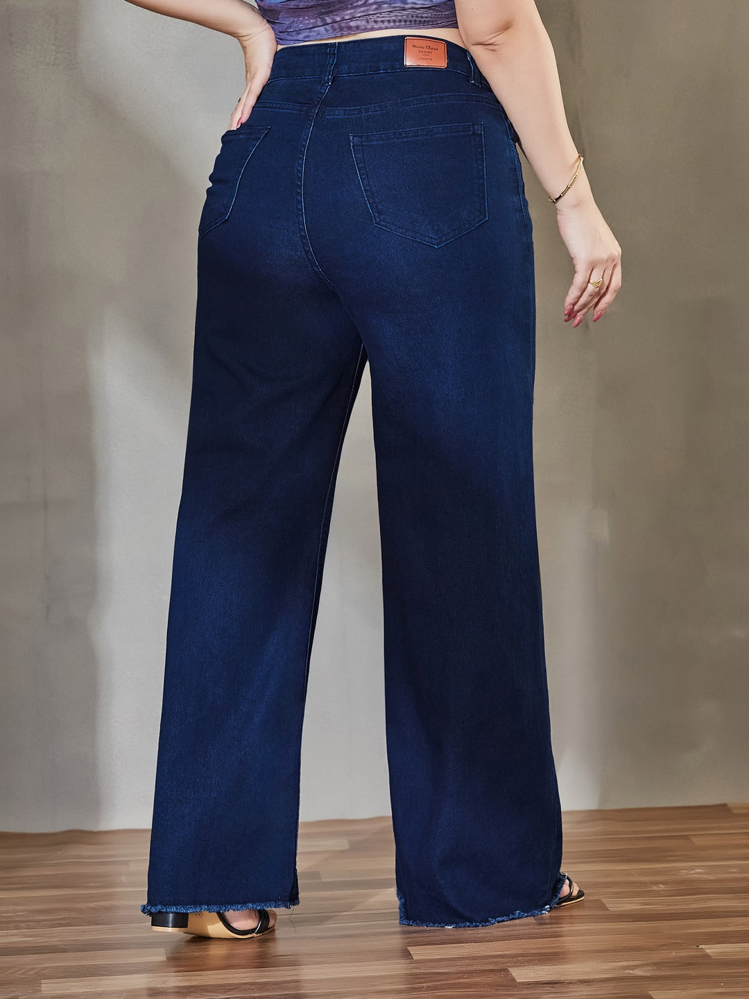 Black Wide Leg High Rise Stretchable Denim Jeans for Women