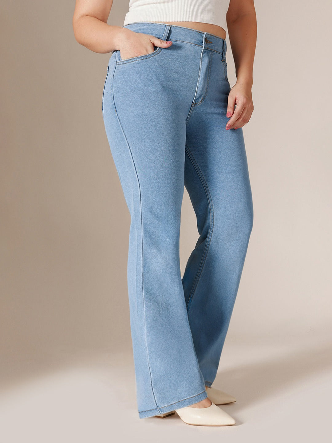 Light Blue Bootcut High rise Regular Stretchable Denim Jeans for Women
