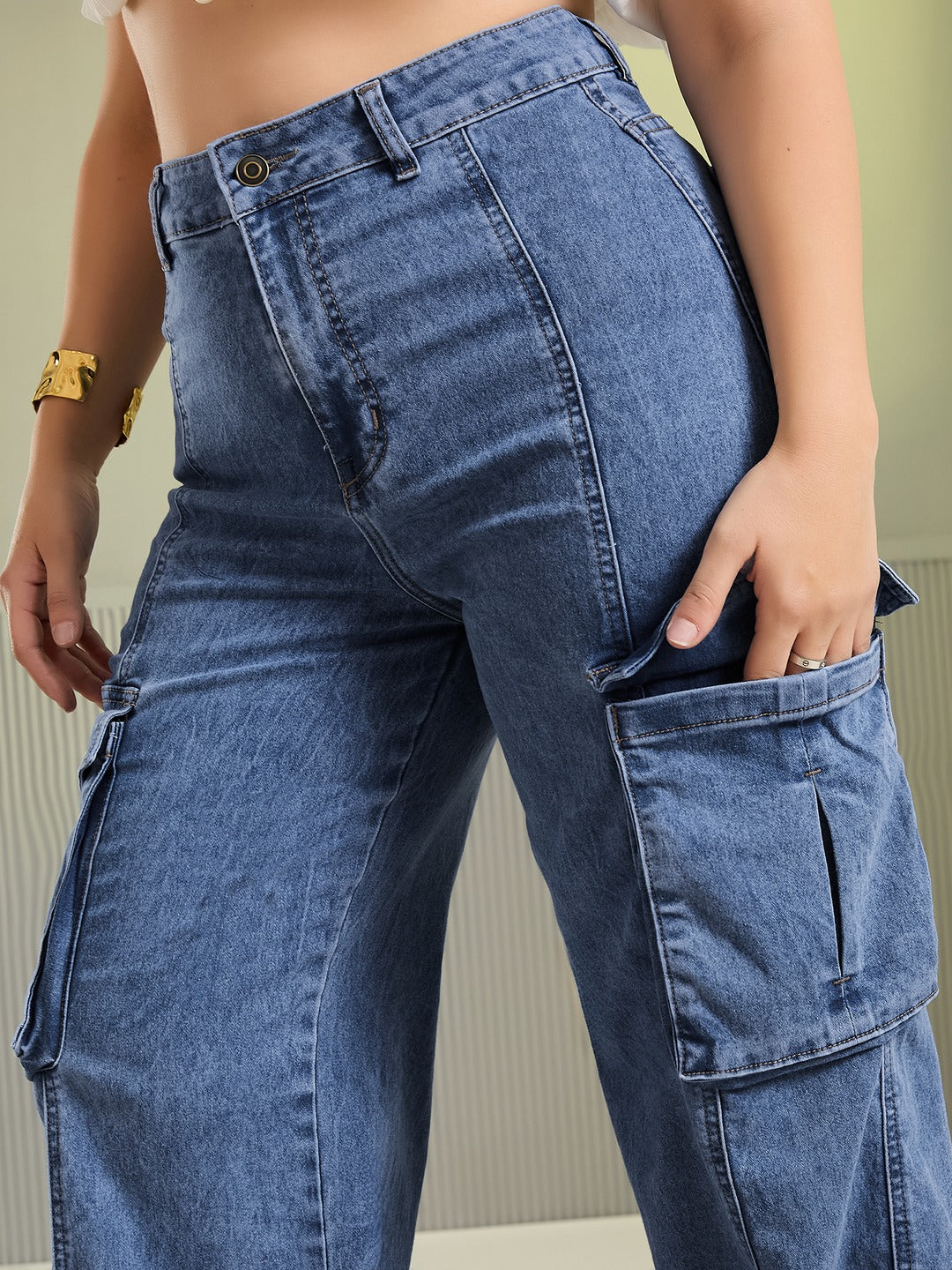 Light Blue Slim Fit High Rise Light Wash Denim Stretchable Jeans for Women