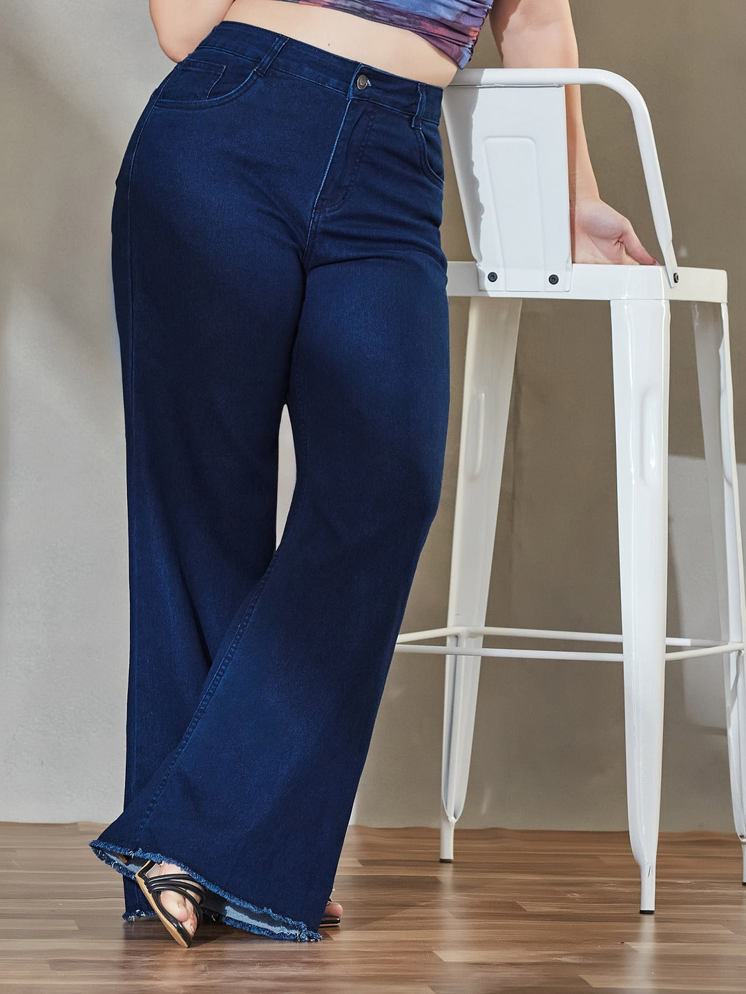 Black Wide Leg High Rise Stretchable Denim Jeans for Women