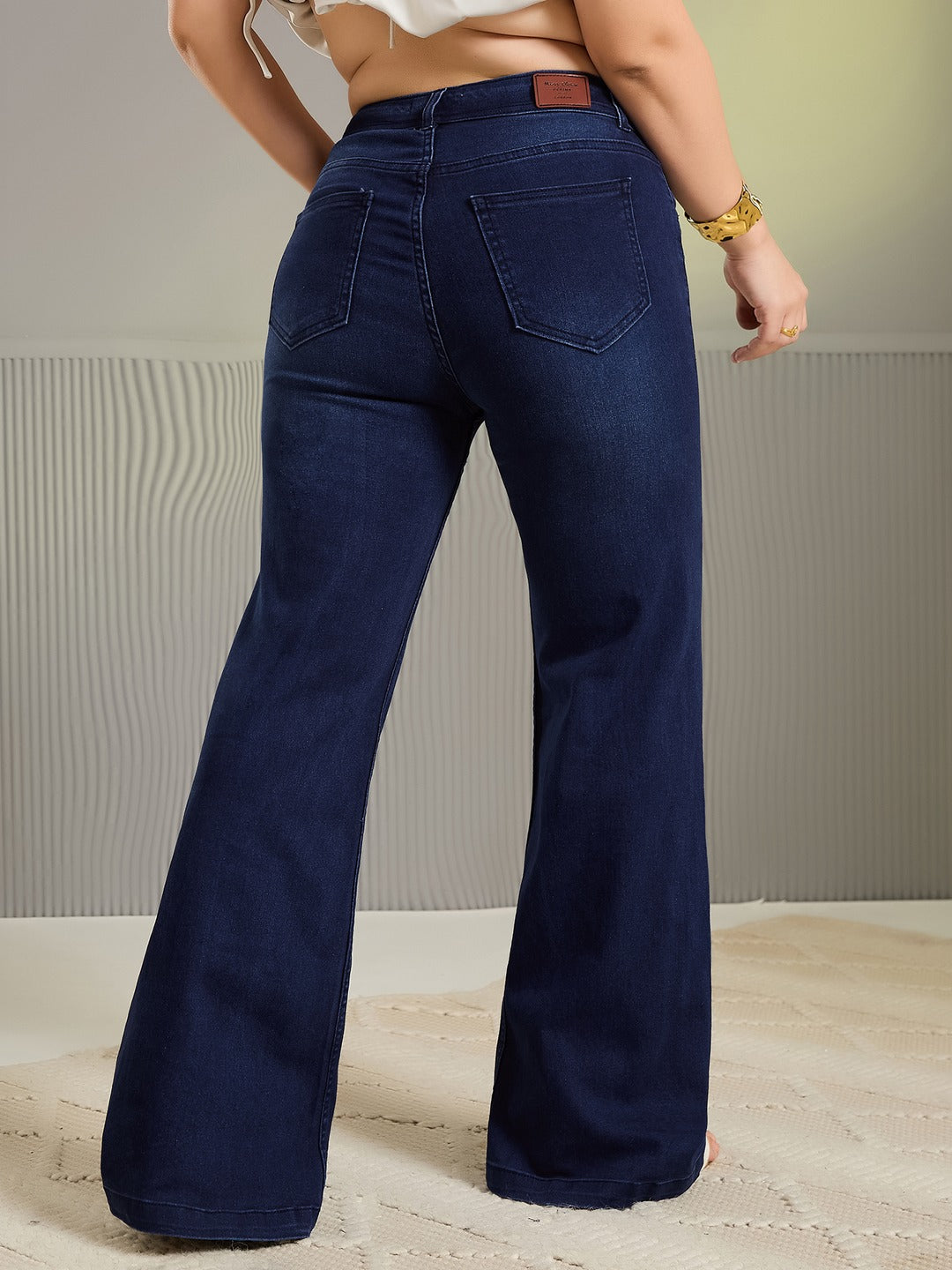 Black Wide leg High rise Regular Stretchable Denim Jeans for Women