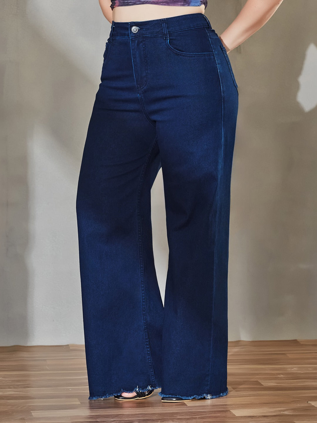 Black Wide Leg High Rise Stretchable Denim Jeans for Women
