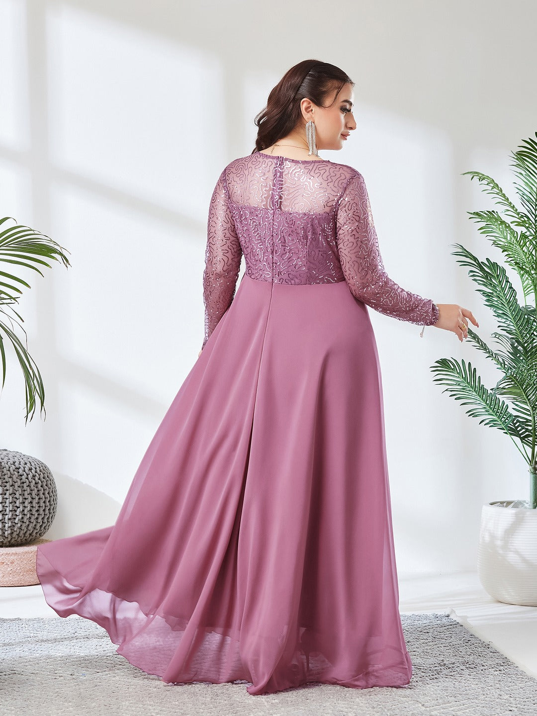 Dusty Lavender Solid Embellished Maxi Dress for Women