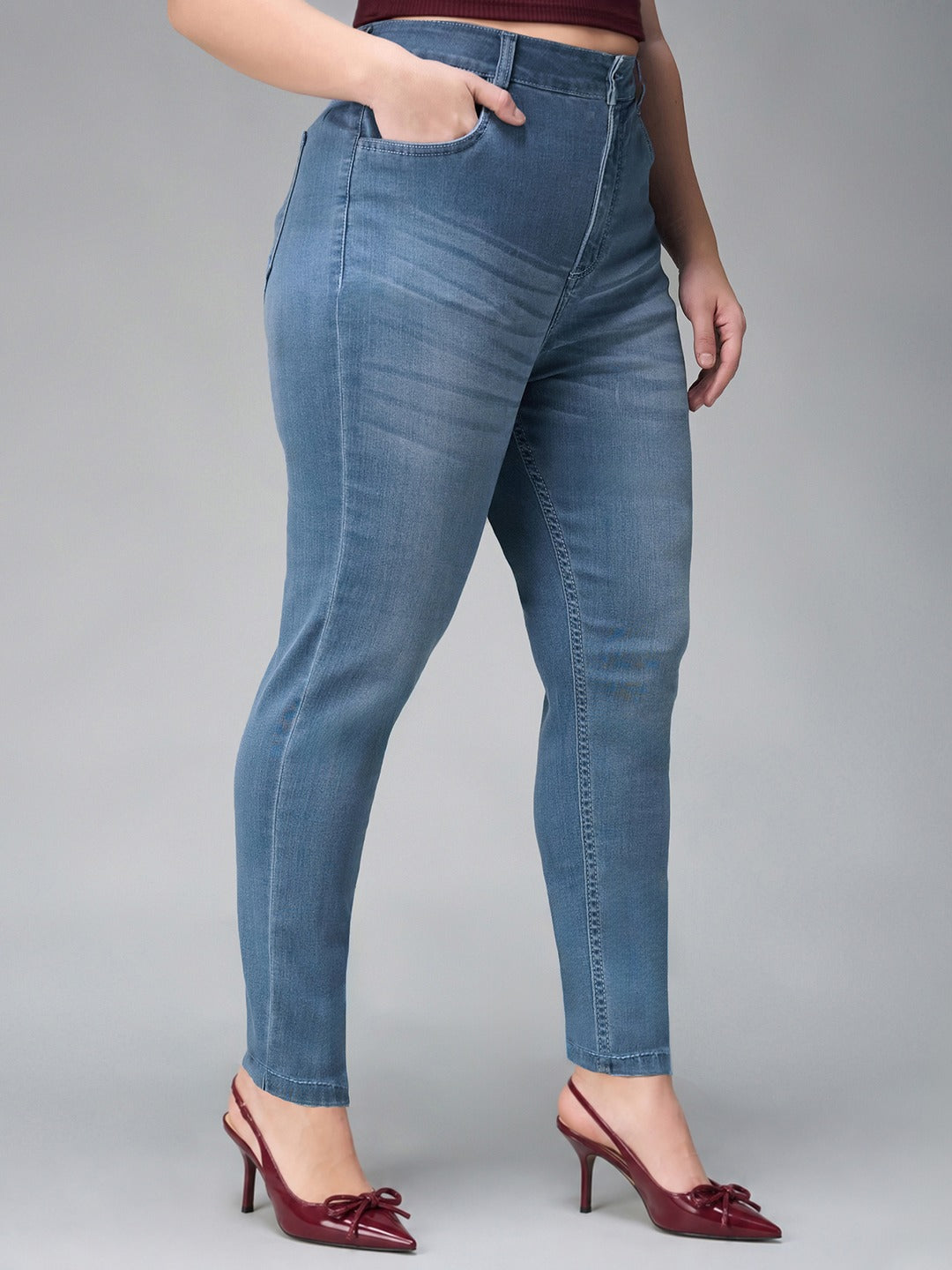 Light Blue Super Skinny High Rise Stretchable Denim Jeans for Women