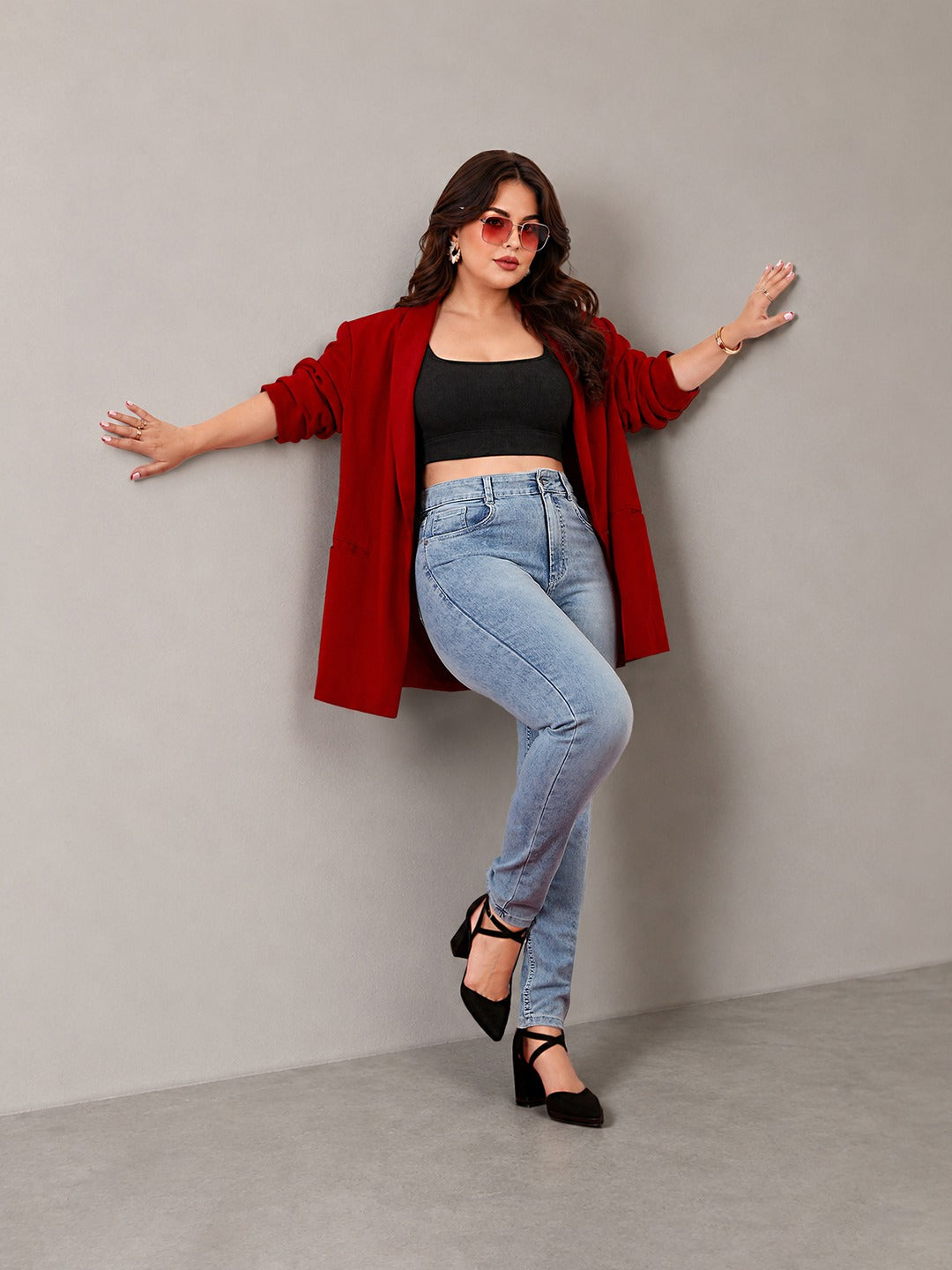 Light Blue Slim Fit High Rise Light Wash Denim Stretchable Jeans for Women
