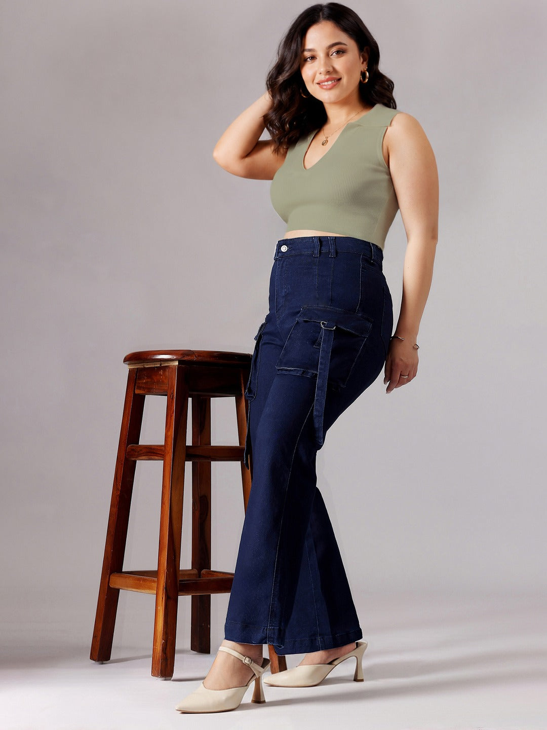 Navy Blue Bootcut High rise Regular Stretchable Denim Jeans for Women