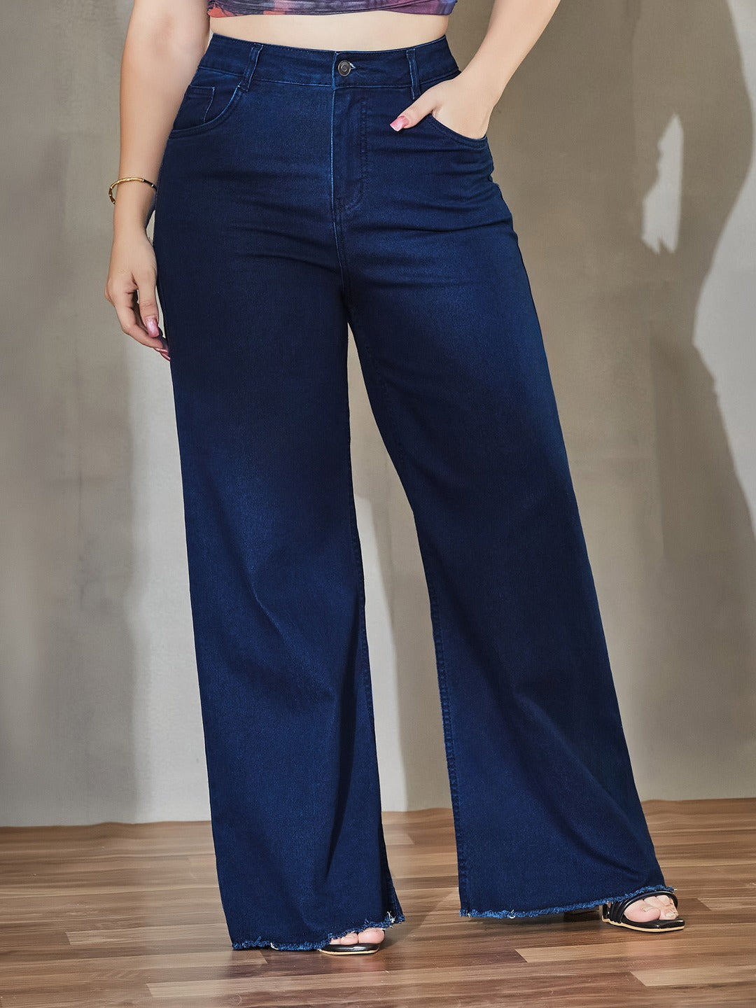 Black Wide Leg High Rise Stretchable Denim Jeans for Women