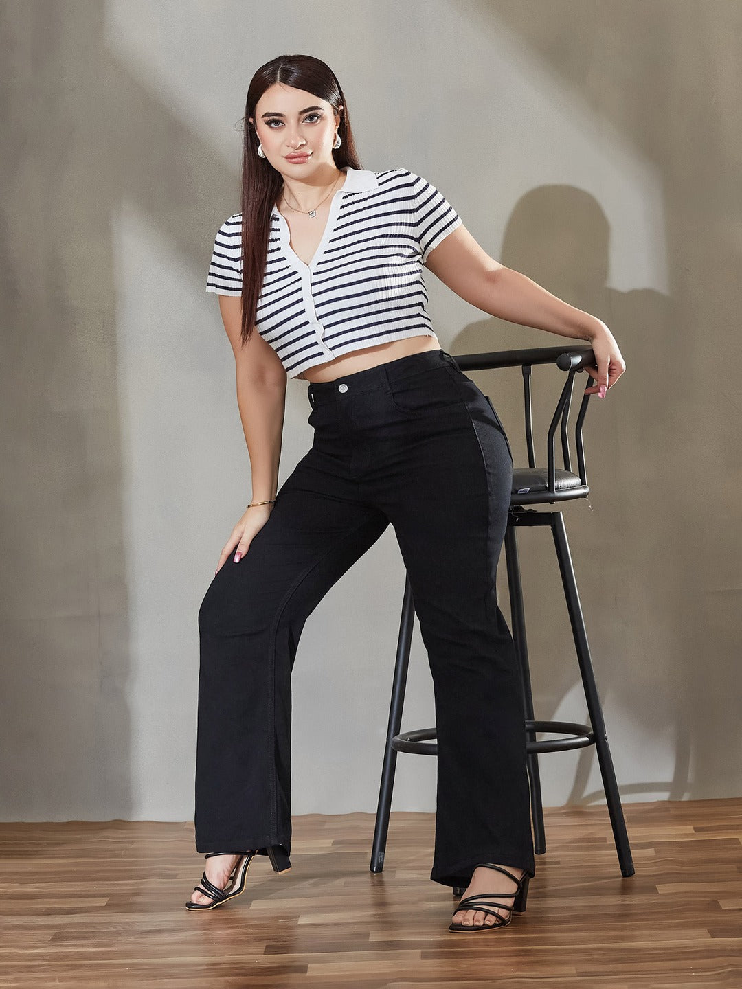 Navy Blue High-Rise Stretchable Bootcut Denim Jeans for Women