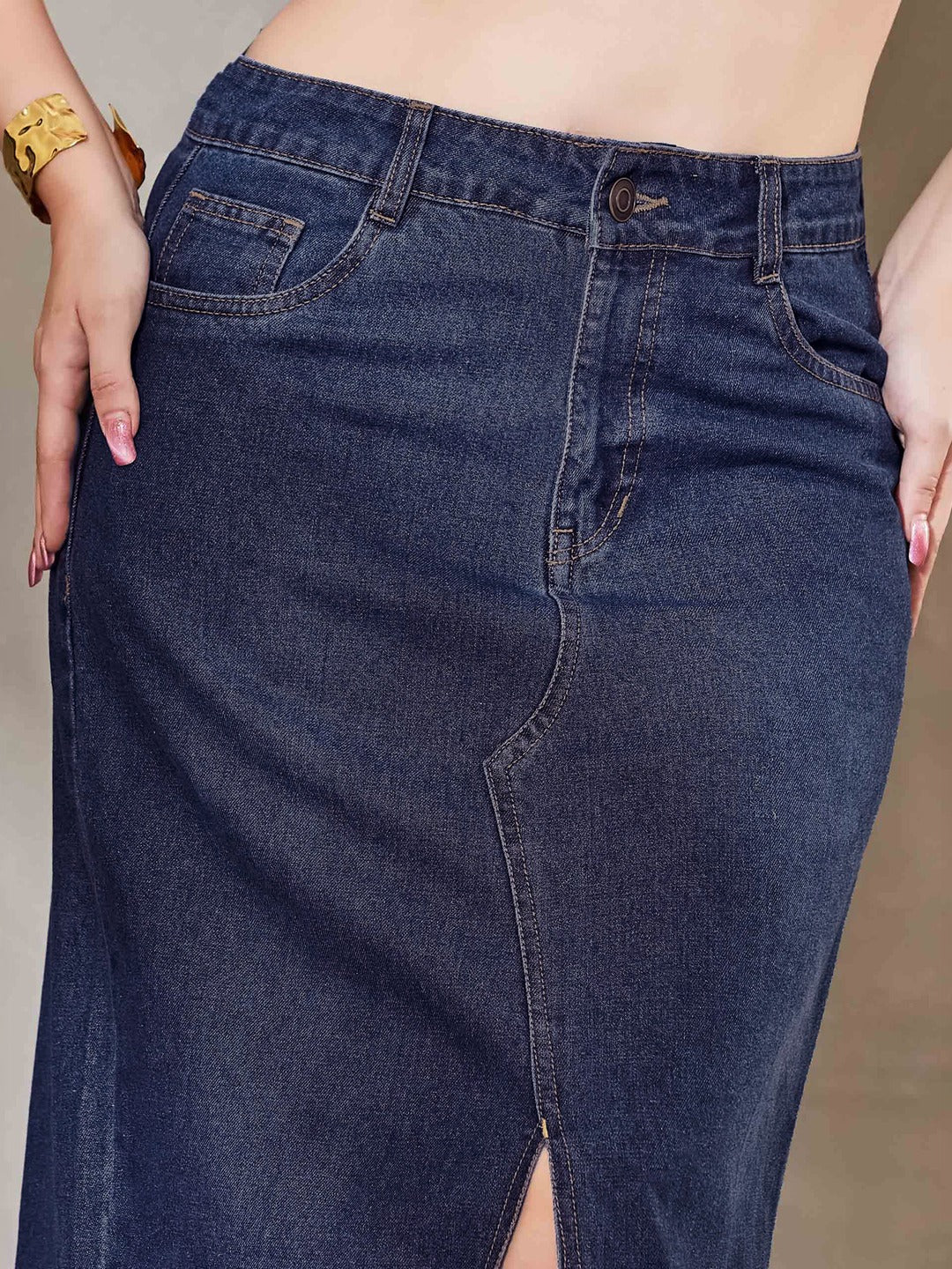Blue Wide-Leg High-Rise Stretchable Denim Jeans for Women