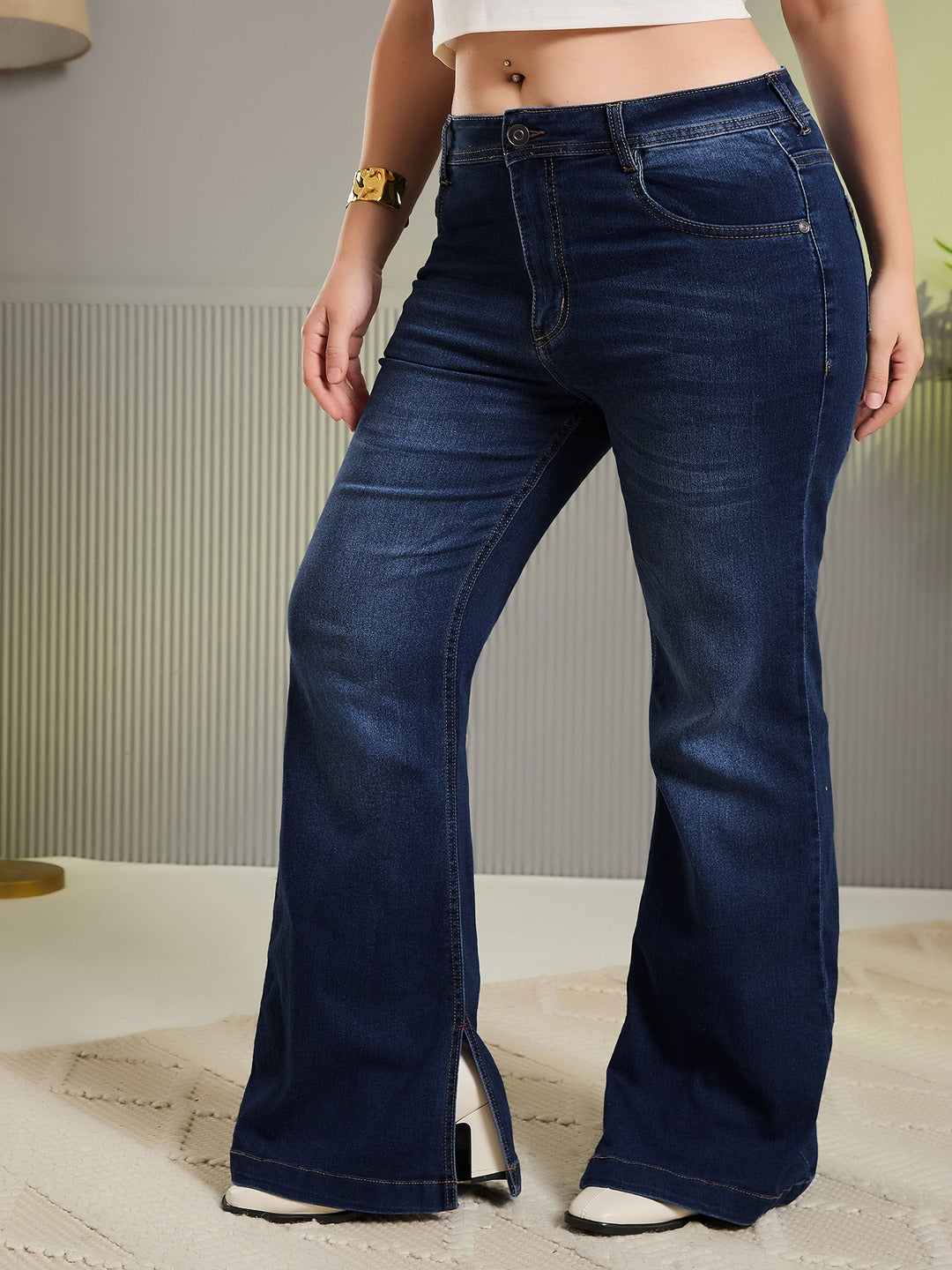 CHASEshape™ Light Blue High Rise Stretchable Denim Wide Leg Jeans for Women
