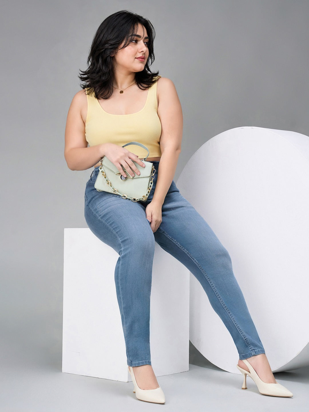 Light Blue Super Skinny High Rise Stretchable Denim Jeans for Women