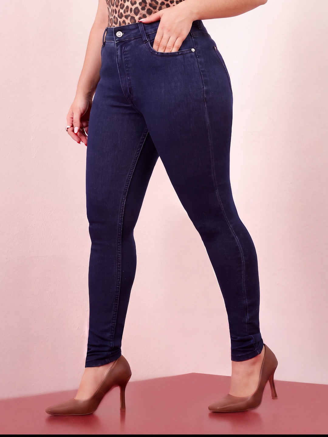 Navy Blue Skinny Fit Mid Rise Denim Stretchable Jeans for Women