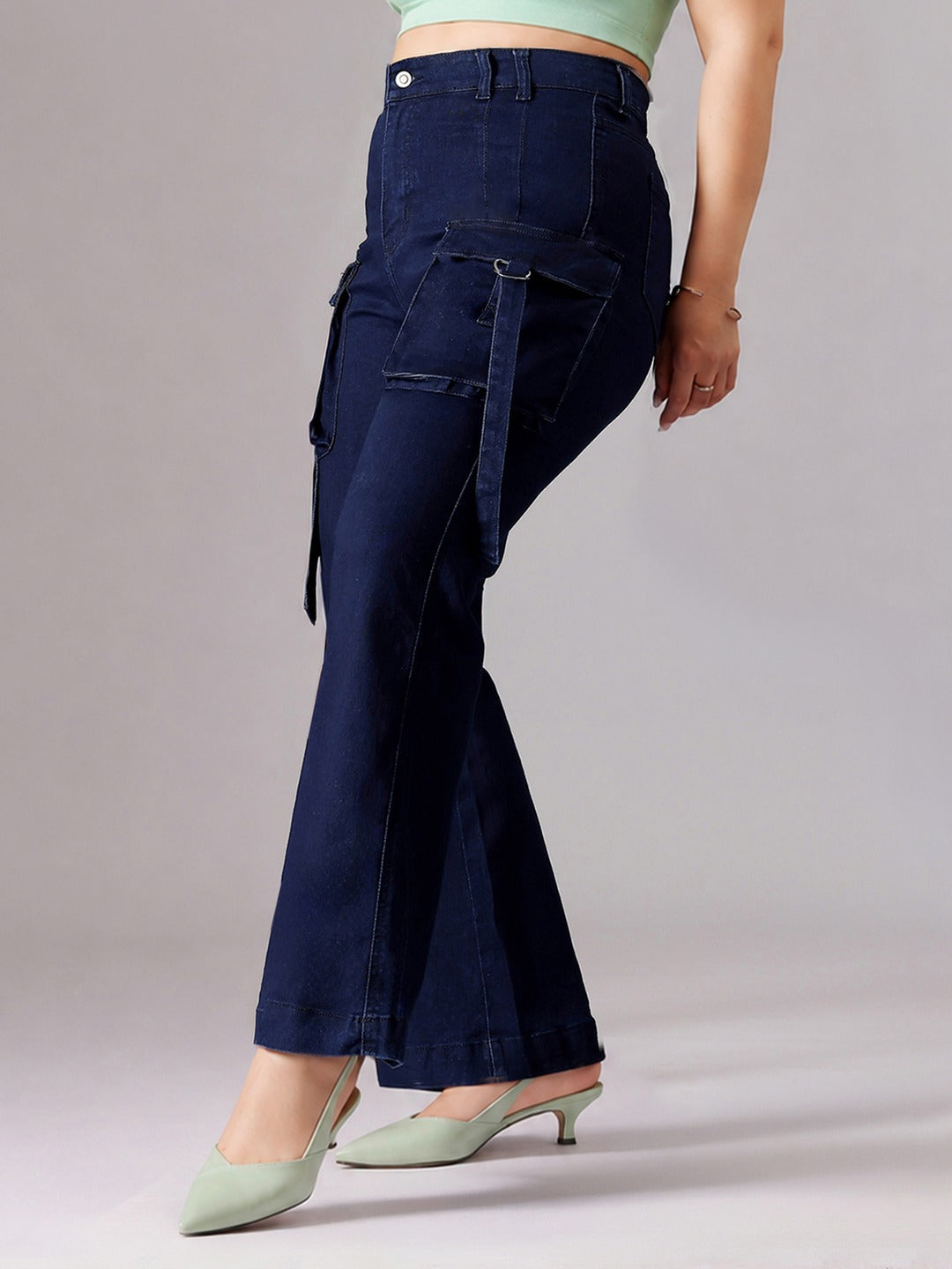 Navy Blue Bootcut High rise Regular Stretchable Denim Jeans for Women