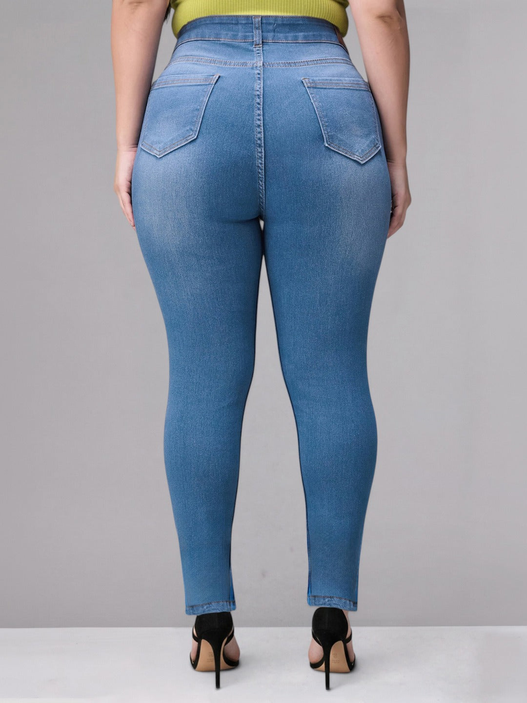 Blue Skinny High-Rise Mild Distress Regular Stretchable Denim Jeans for Women