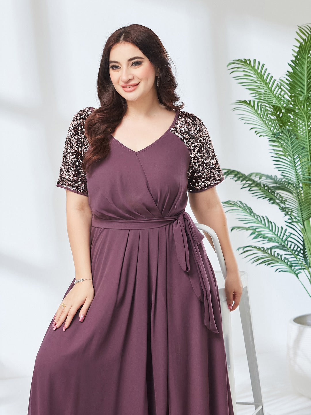 Mauve Relaxed Fit Maxi Georgette Dress for Women