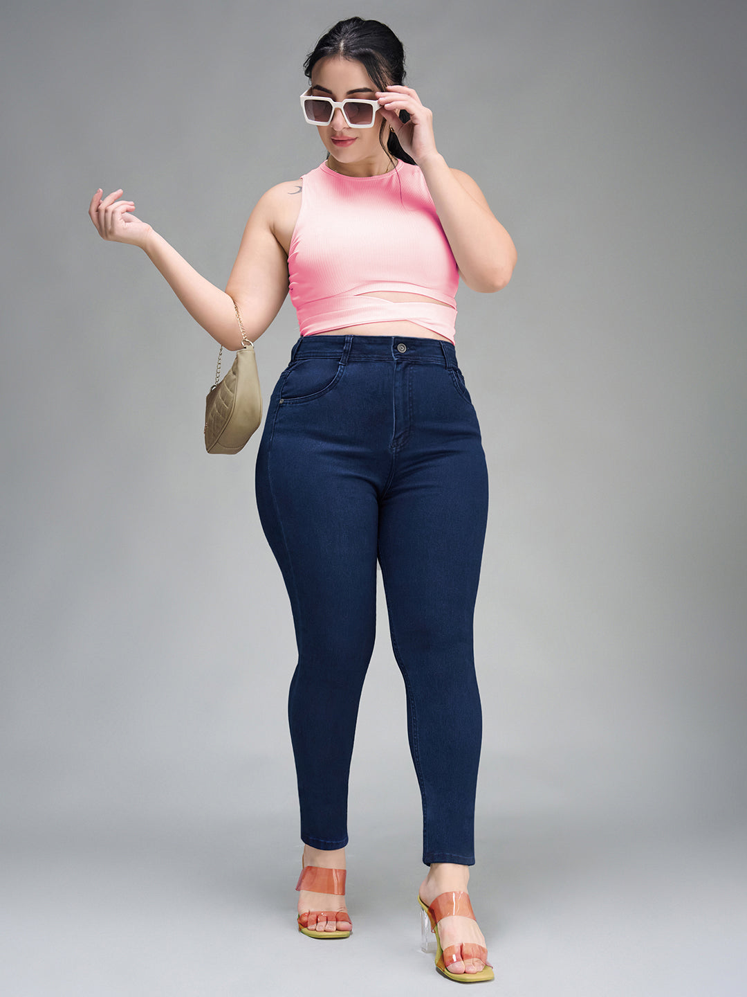Navy Blue Skinny Fit High Rise Stretchable Denim Jeans for Women