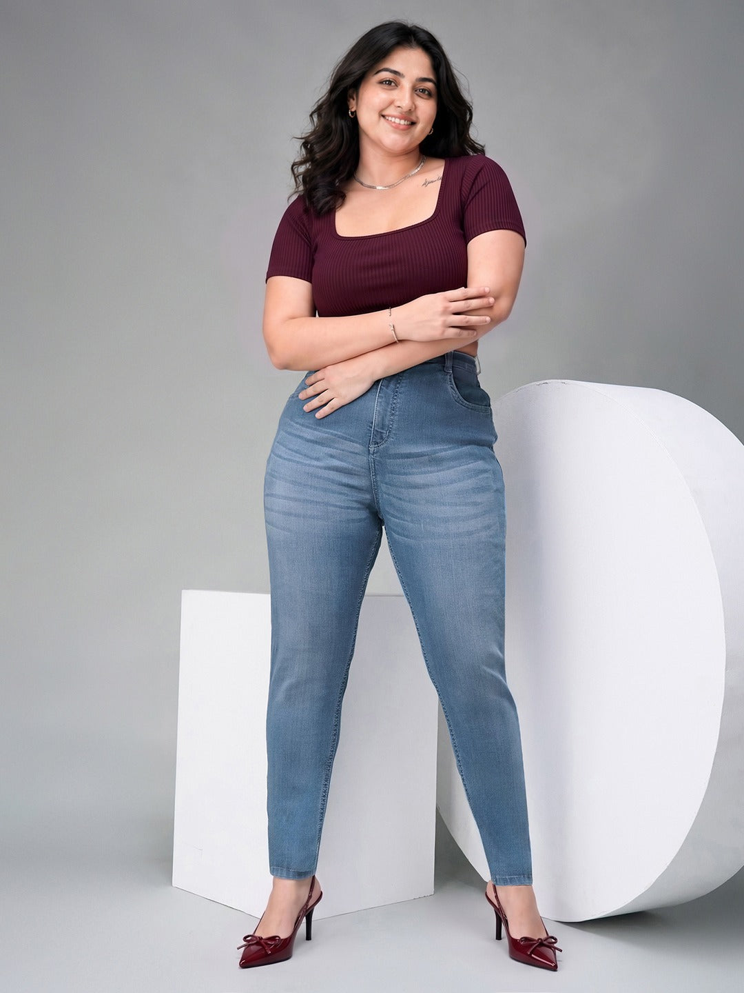 Light Blue Super Skinny High Rise Stretchable Denim Jeans for Women