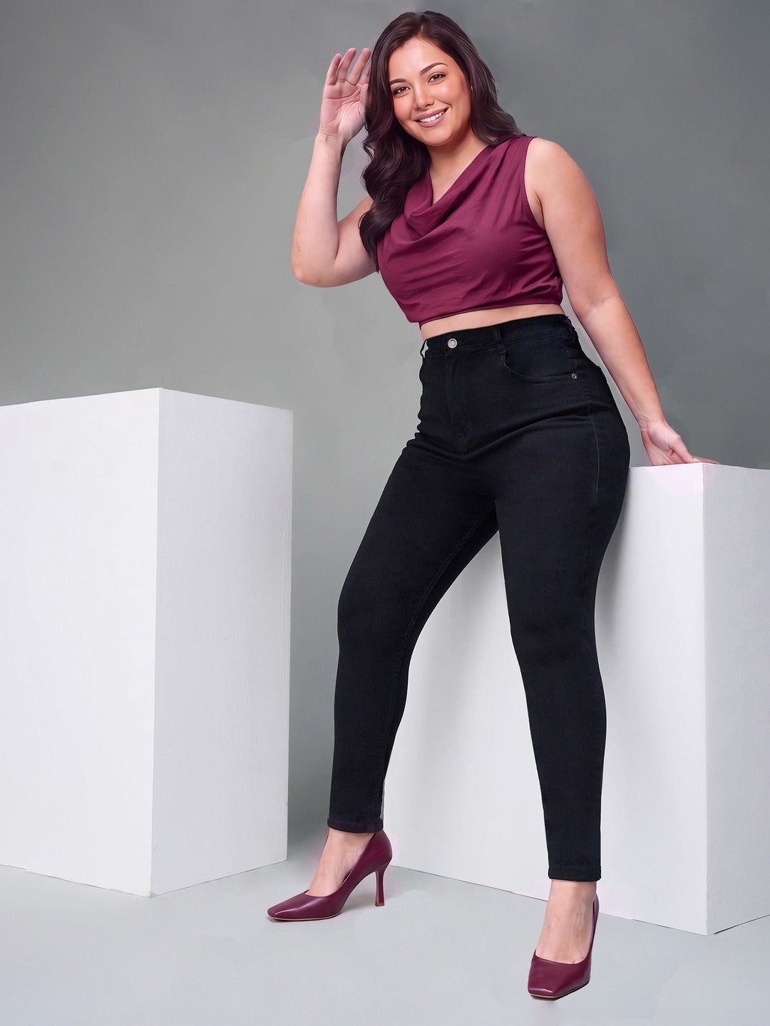 Black Skinny Fit High Rise Stretchable Denim Jeans for Women