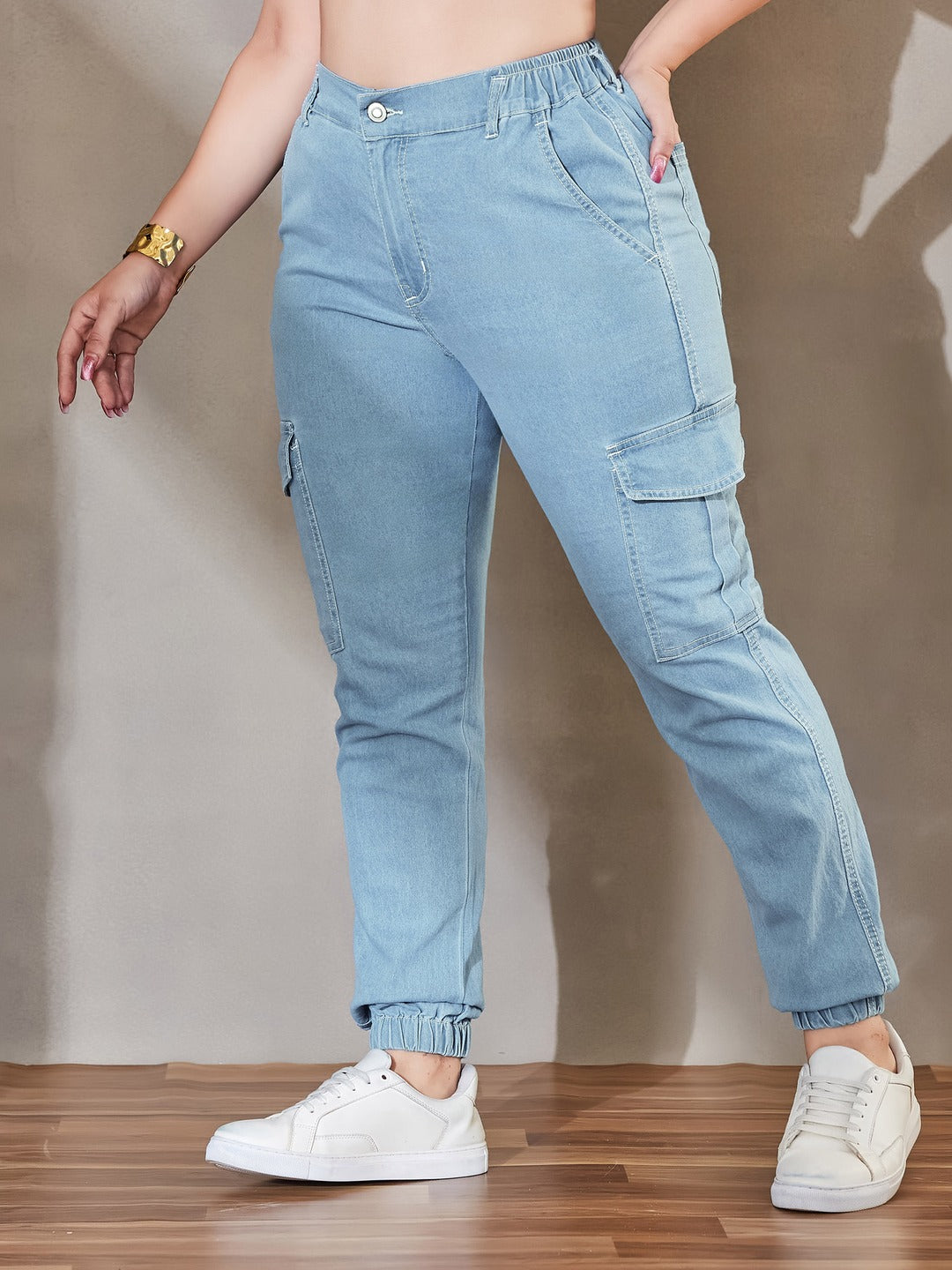 Navy Blue Wide-Leg High-Rise Stretchable Denim Jeans for Women